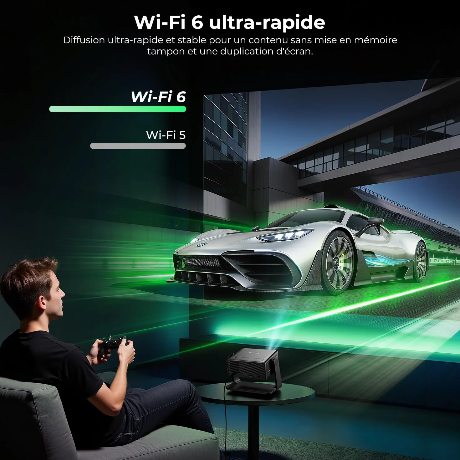 Videoprojecteur 28000 Lumen 4K Supporte 1080P WiFi6 Bluetooth Focus Électrique Correction Trapézoïdale Compatible Netflix 100000 Apps