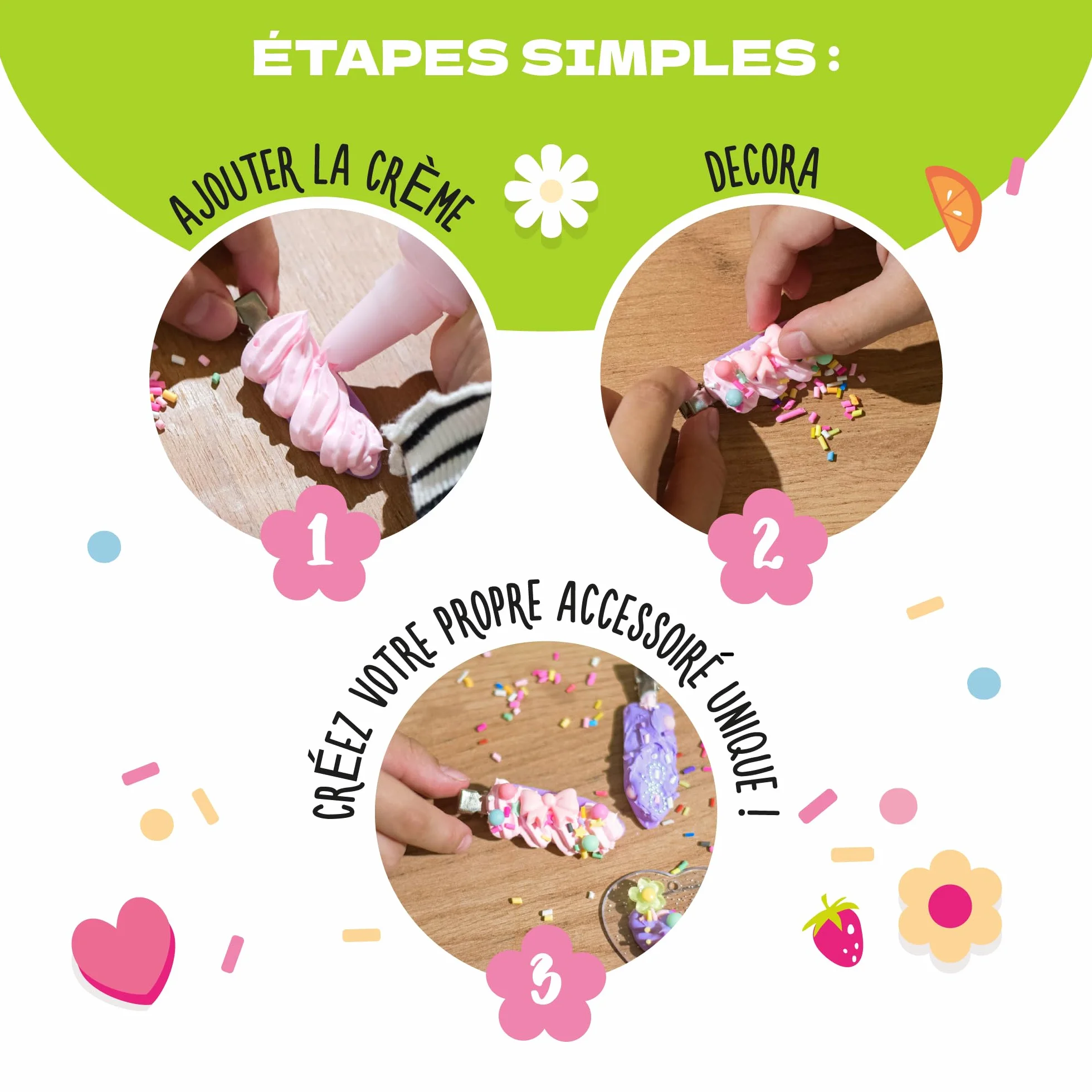 CRAFTY CATS DIY Kit Porte-clés Cupcake et Barrettes 60 pièces, colle crème, charms, anneaux, kits loisirs créatifs enfants