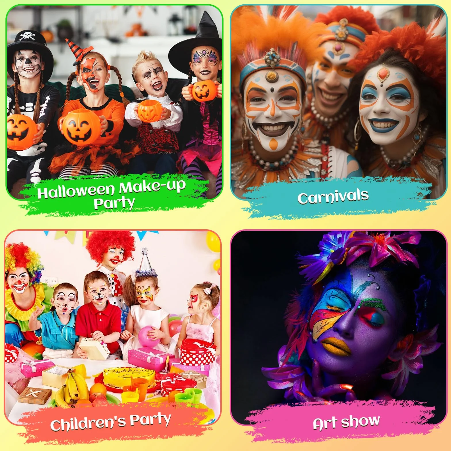 Peinture Corporelle Visage 30 Couleurs Palette Maquillage Enfants avec 4 Pinceaux 40 Pochoirs Bodypainting Halloween Noël Carnaval