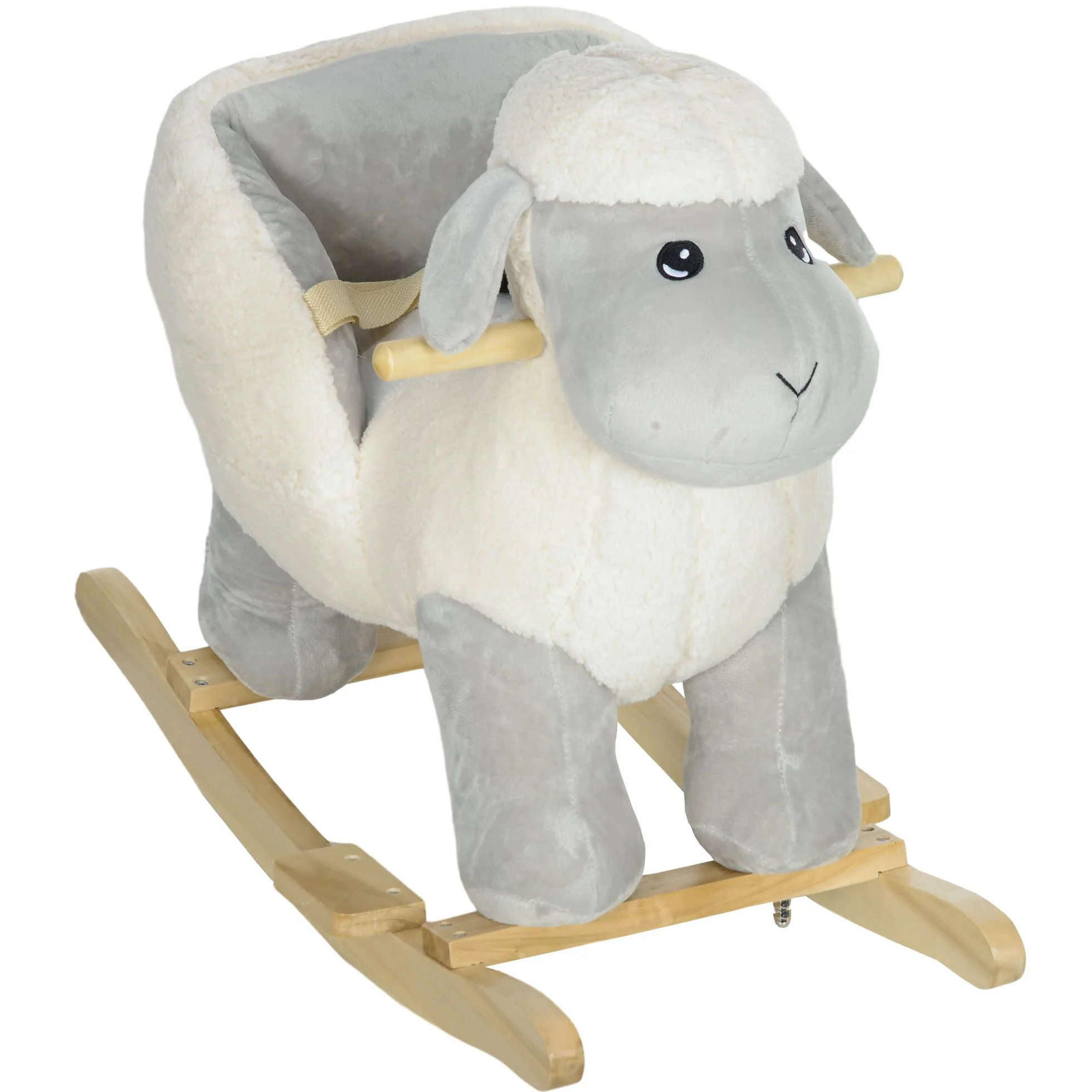 AIYAPLAY Cheval à Bascule pour Enfant, Jouet à Bascule en Peluche Agneau, 68 x 35 x 55 cm, Gris