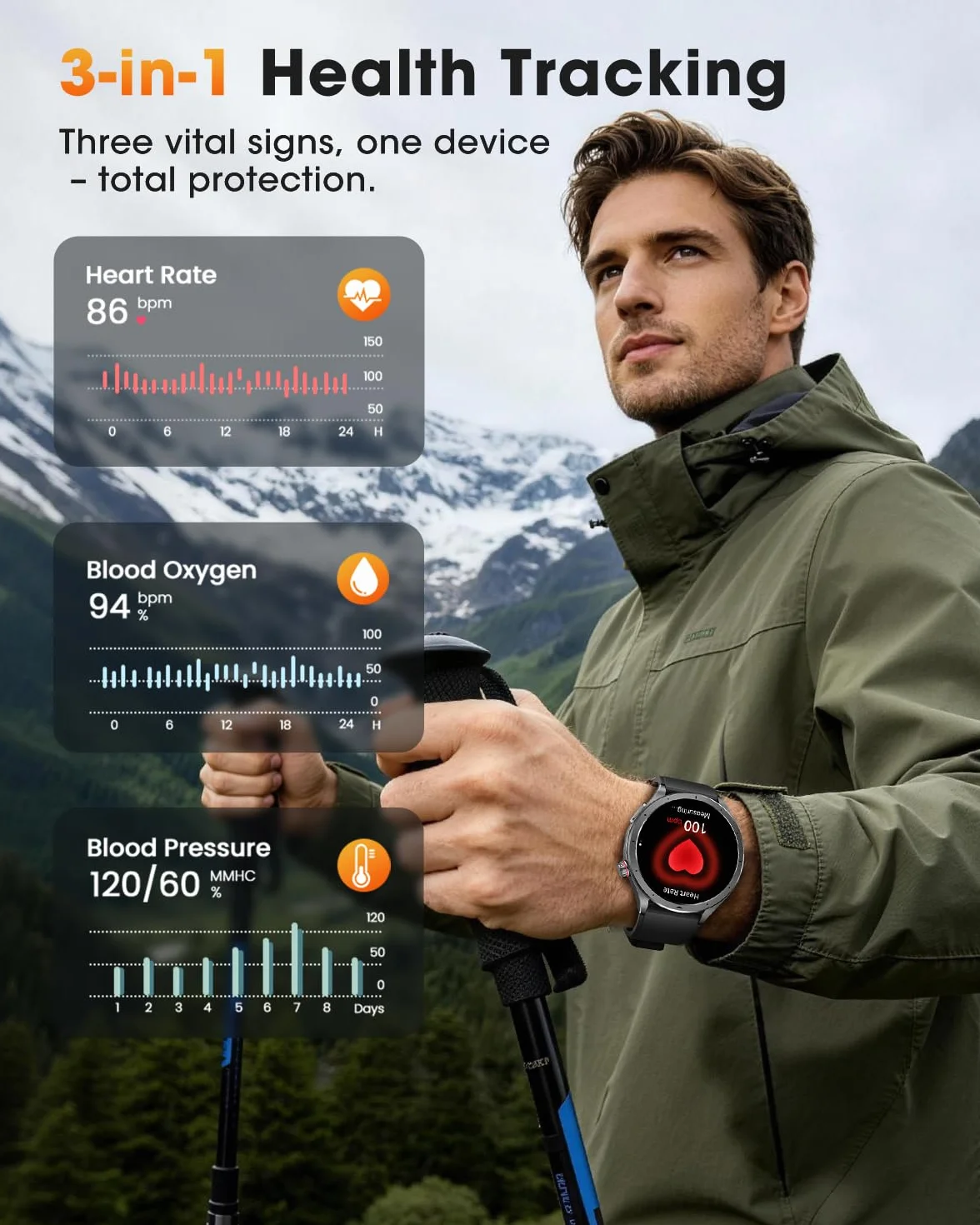 Montre Connectée Homme ECG+HRV Smartwatch Tension Artérielle Fréquence Cardiaque 5ATM Étanche Noir