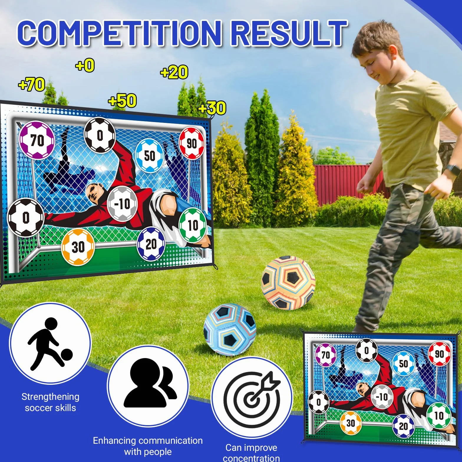 Jeux de Football pour Enfant 3-8 Ans, But de Football en Flanelle Douce avec 2 Balles, Jouet de Sport pour Jardin