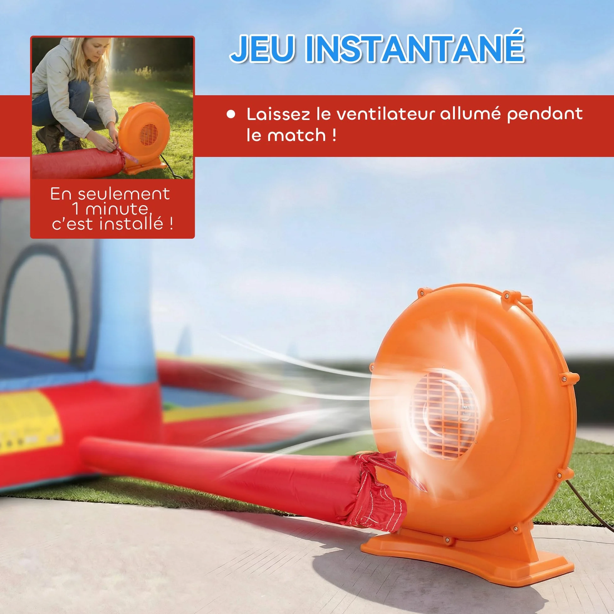 AIYAPLAY Château gonflable avec souffleur, parc aquatique, toboggans, trampoline, piscine à balles, 342x255x209cm
