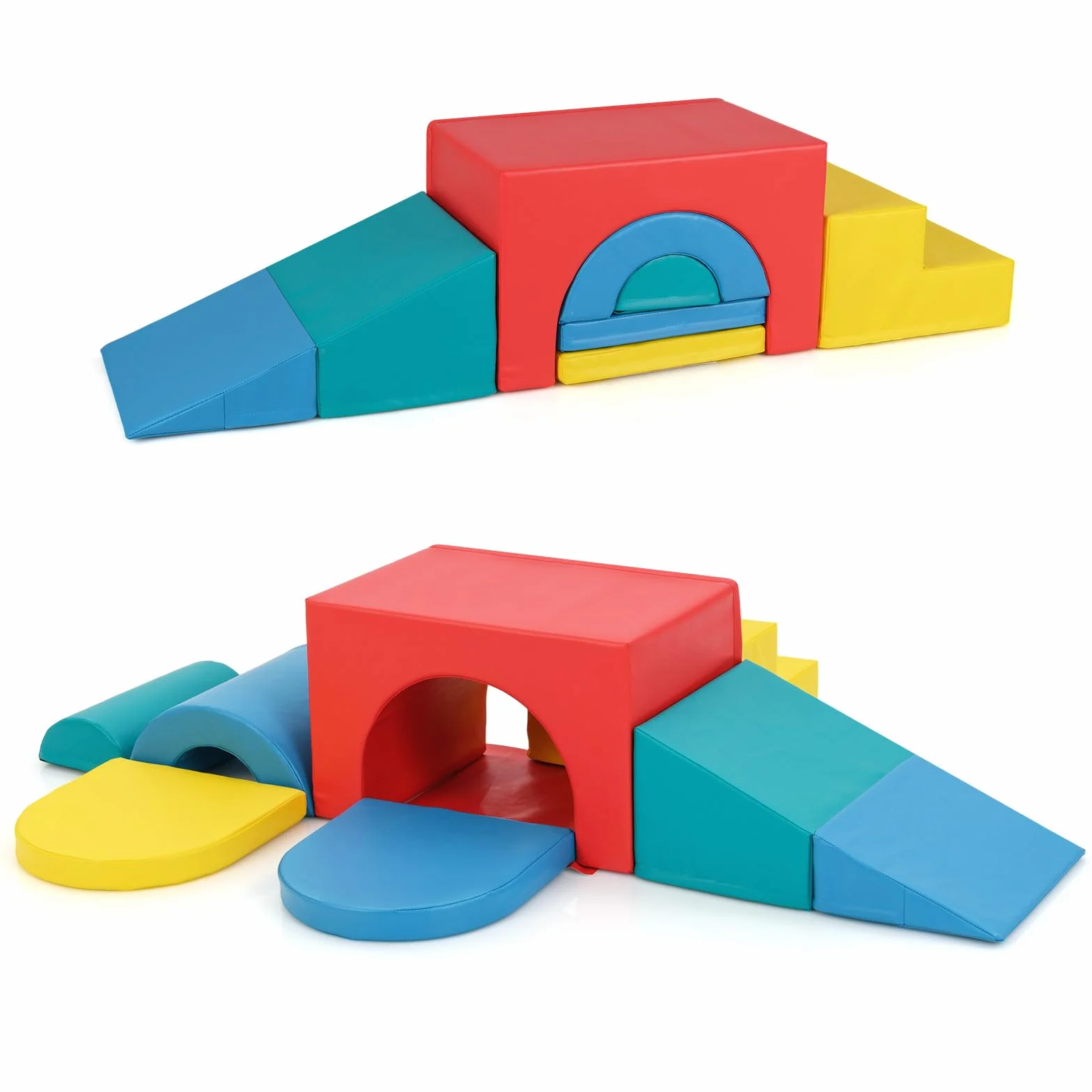 GOPLUS Parcours Motricité Bébé 8 Pièces Module Motricité avec Housse Amovible et Lavable, Toboggan en Mousse pour Enfant 3 Ans+