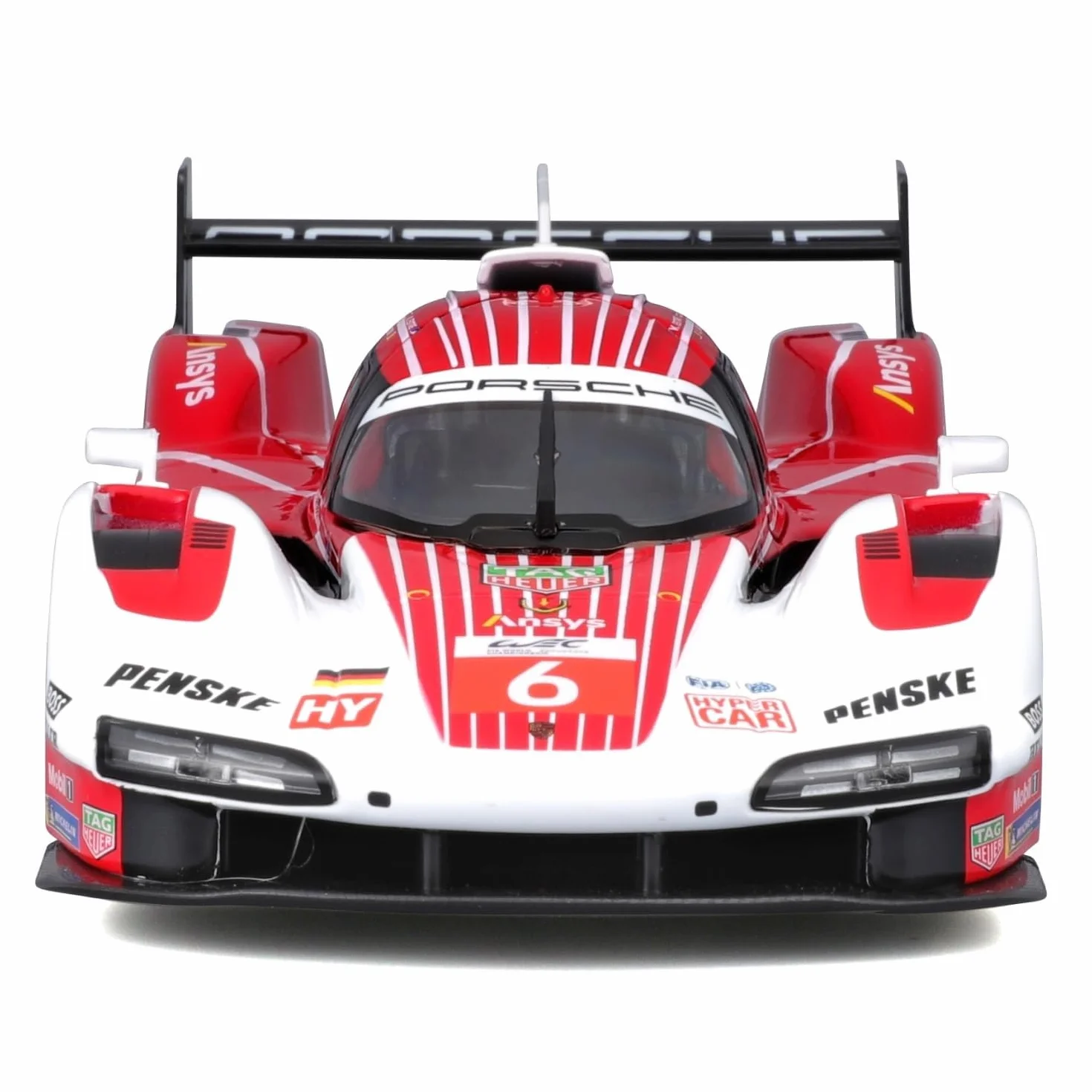 Bburago Porsche Penske 963#6 Voiture Diecast 1:24 Réplique Rouge Blanc Portes Ouvrables