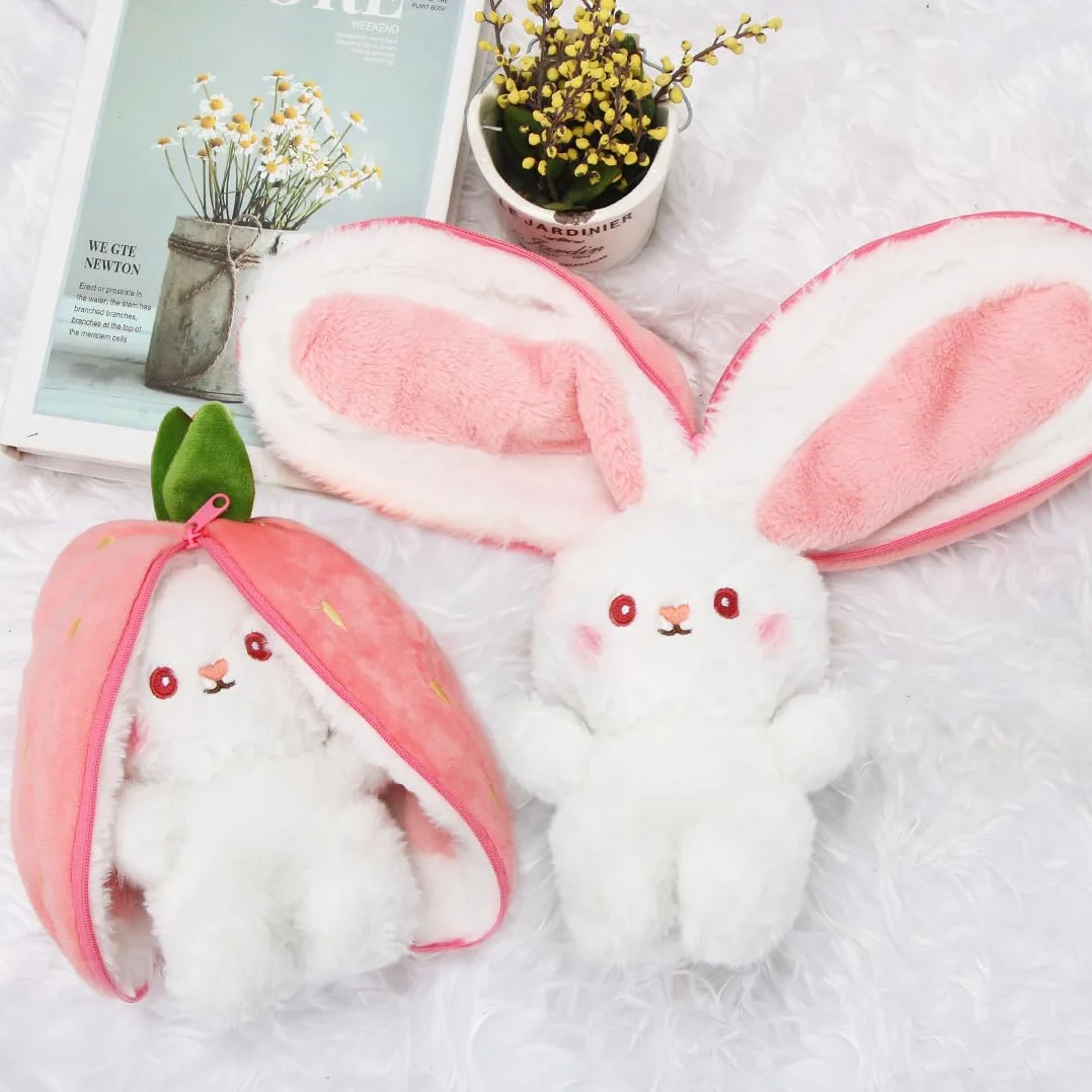 Lapin en peluche rose fraise 24 cm jouet Pâques pour enfants