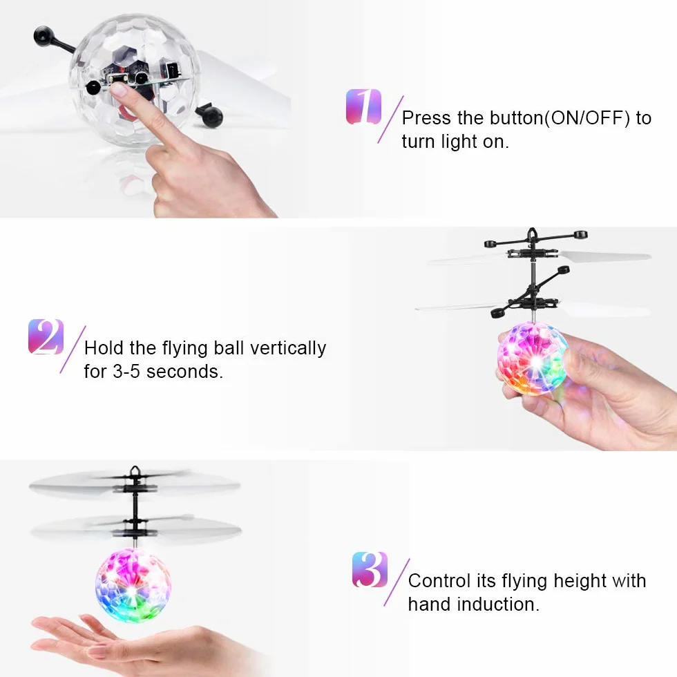 RC Flying Ball Jouet Cadeau pour Enfants 8-12 Ans, Induction Infrarouge Hélicoptère Drone avec LED Lumière
