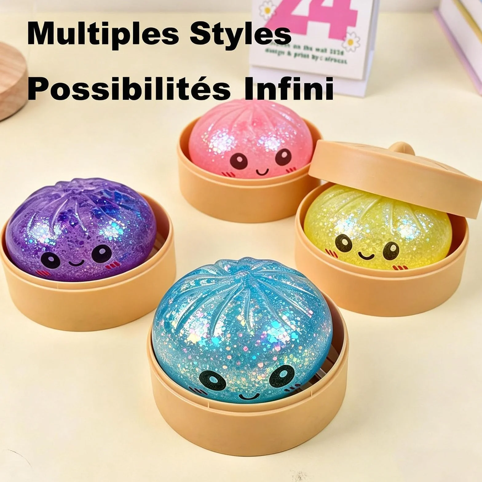 Dumpling Squishy Glitter Anti-Stress Soft Ball Relâcher Tension Surprise Amusante pour Bureau Maison (Aléatoire 1pcs)