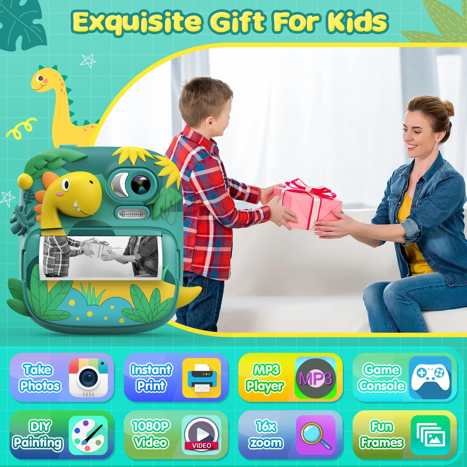CAMCLID Appareil Photo Instantané Enfants 12MP 1080P avec Carte 32G et Papier 2,4 Pouces
