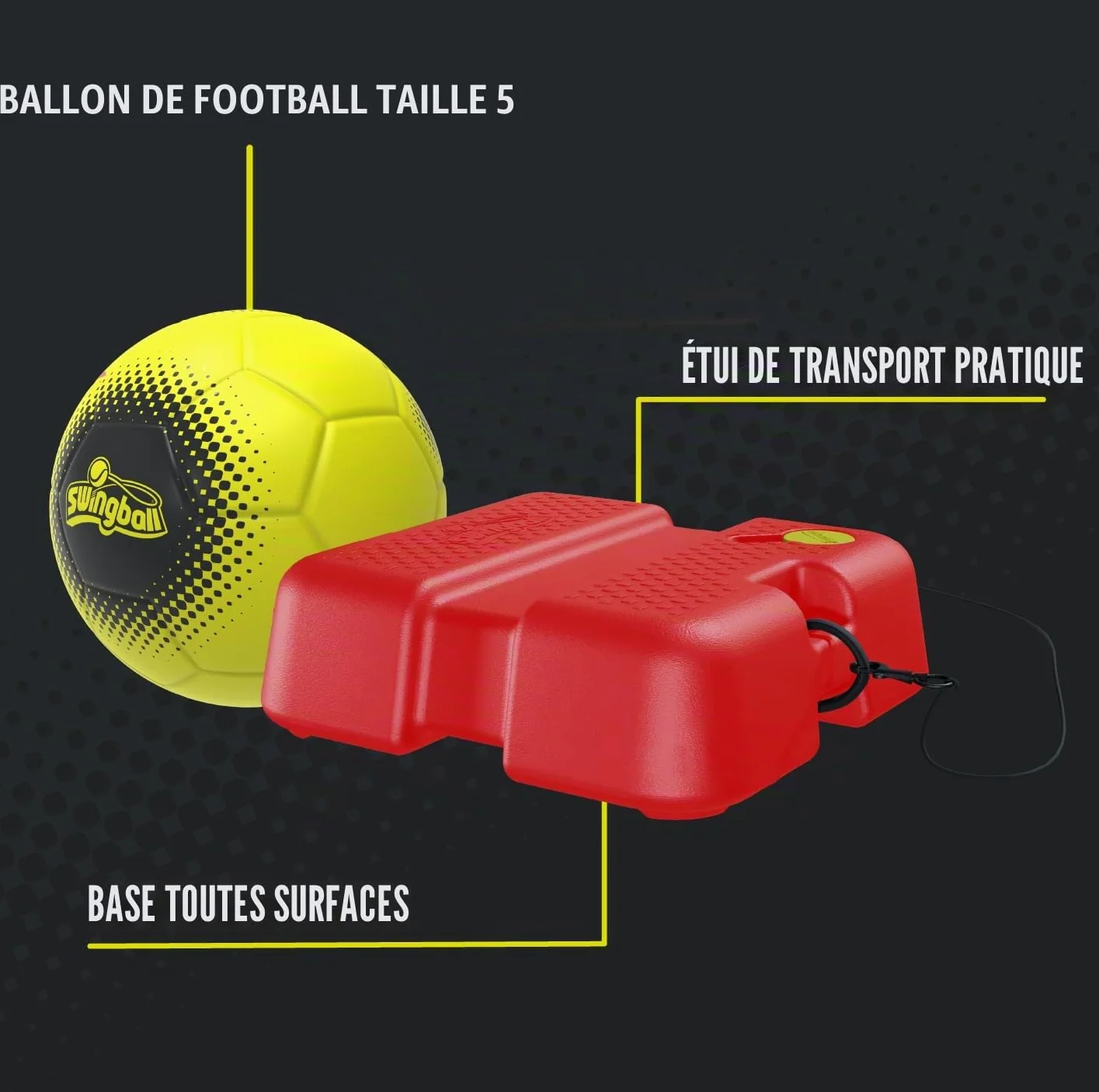 Swingball Reflex Soccer Jeu de Foot Solo ou Duo Ballon Taille 4 Corde Élastique Base à Lester Bobine Ajustable Pompe Incluse