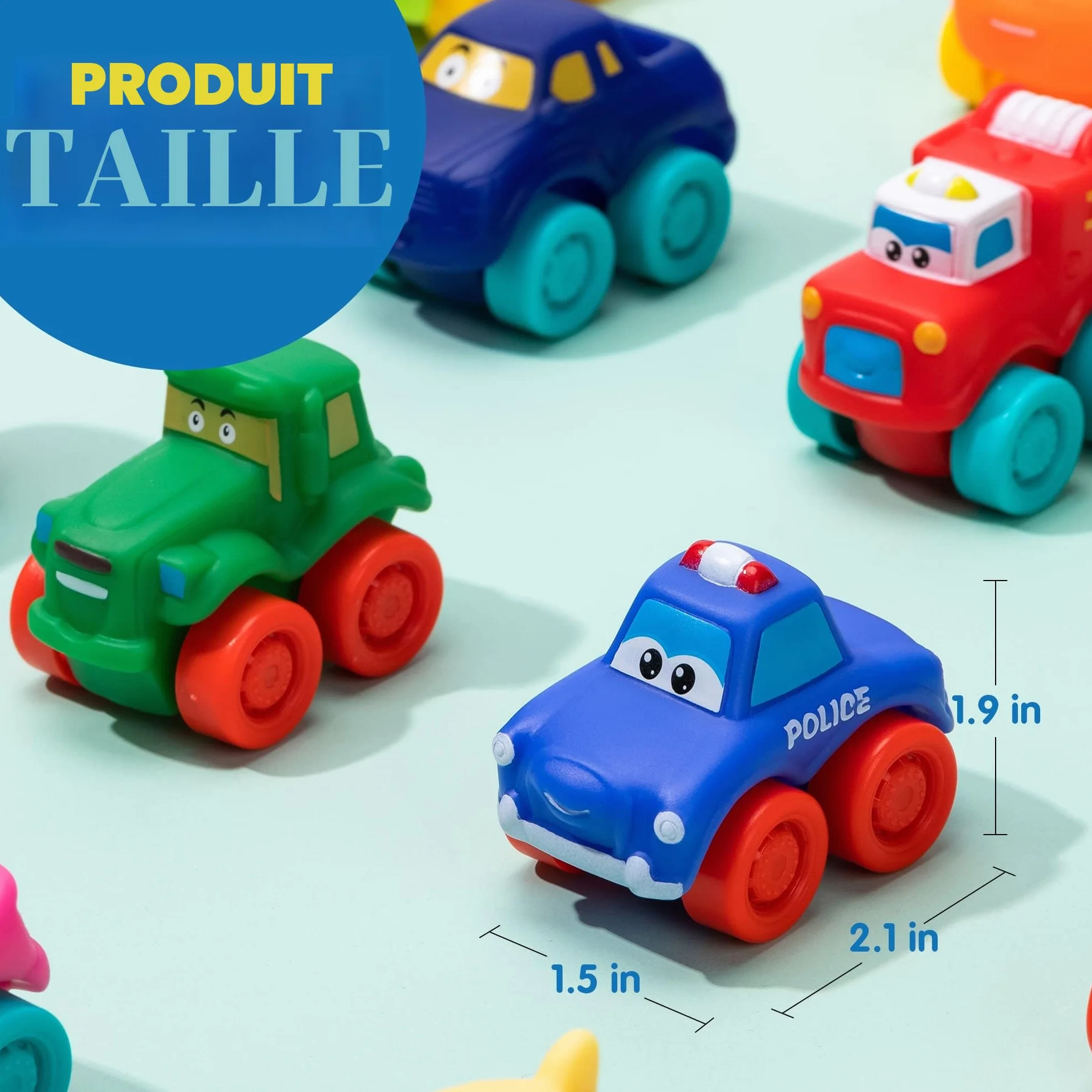 JOYIN 16 pièces Voitures de Dessin animé, Voiture Jouet en Caoutchouc Souple, Mini véhicules Jouets, Voiture Jouet de Bain