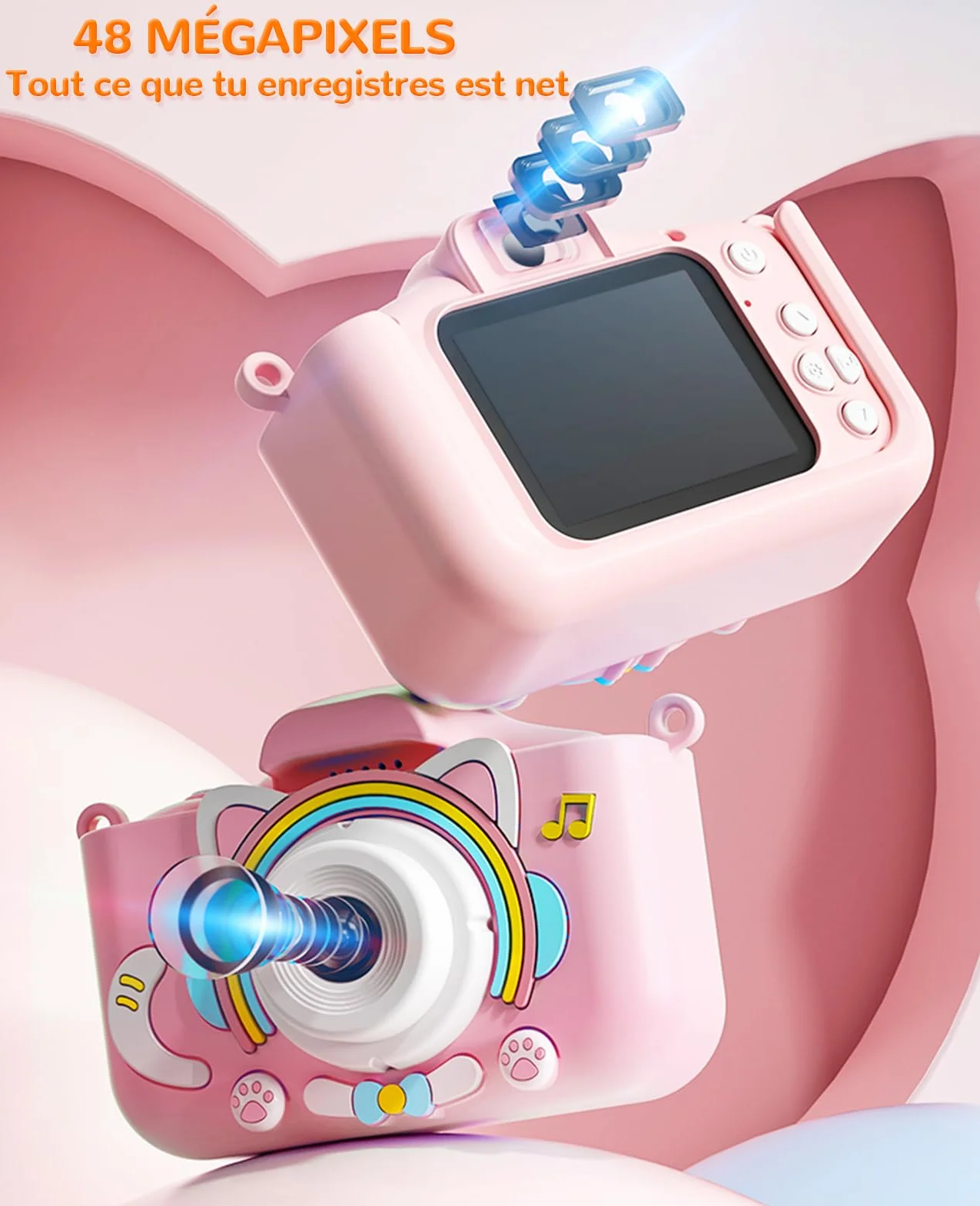 Appareil Photo Numérique Enfants 1080P Écran IPS 2.0 Pouces 44 Cadres Magiques 5 Jeux Éducatifs 3-10 Ans