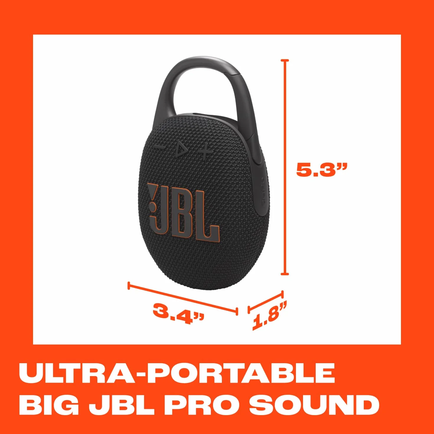 JBL Clip 5 Haut-Parleur Bluetooth Ultra Portable, étanche, résistant à la poussière, Mousqueton intégré, 12 Heures de Jeu, Noir