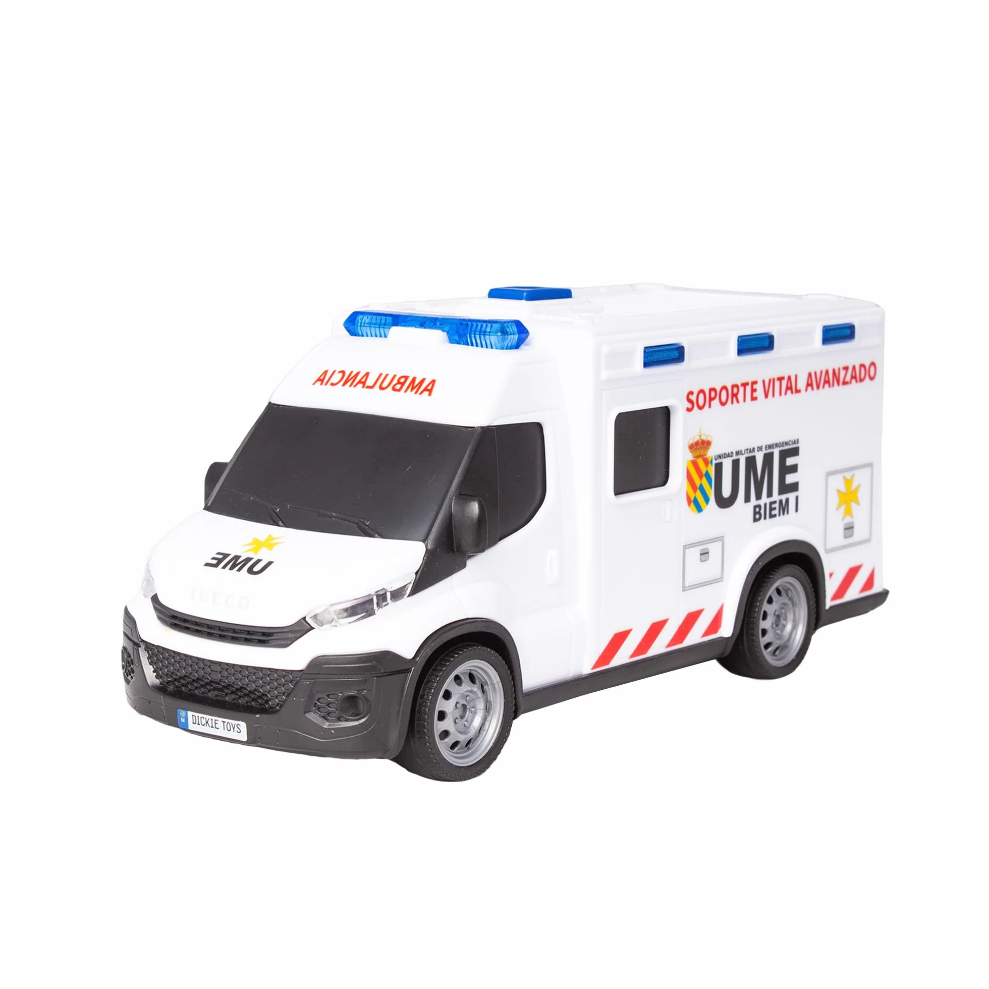 Dickie Toys Ambulance IVECO UME 18 cm Jouet lumière Son Roue Rotation Libre civière