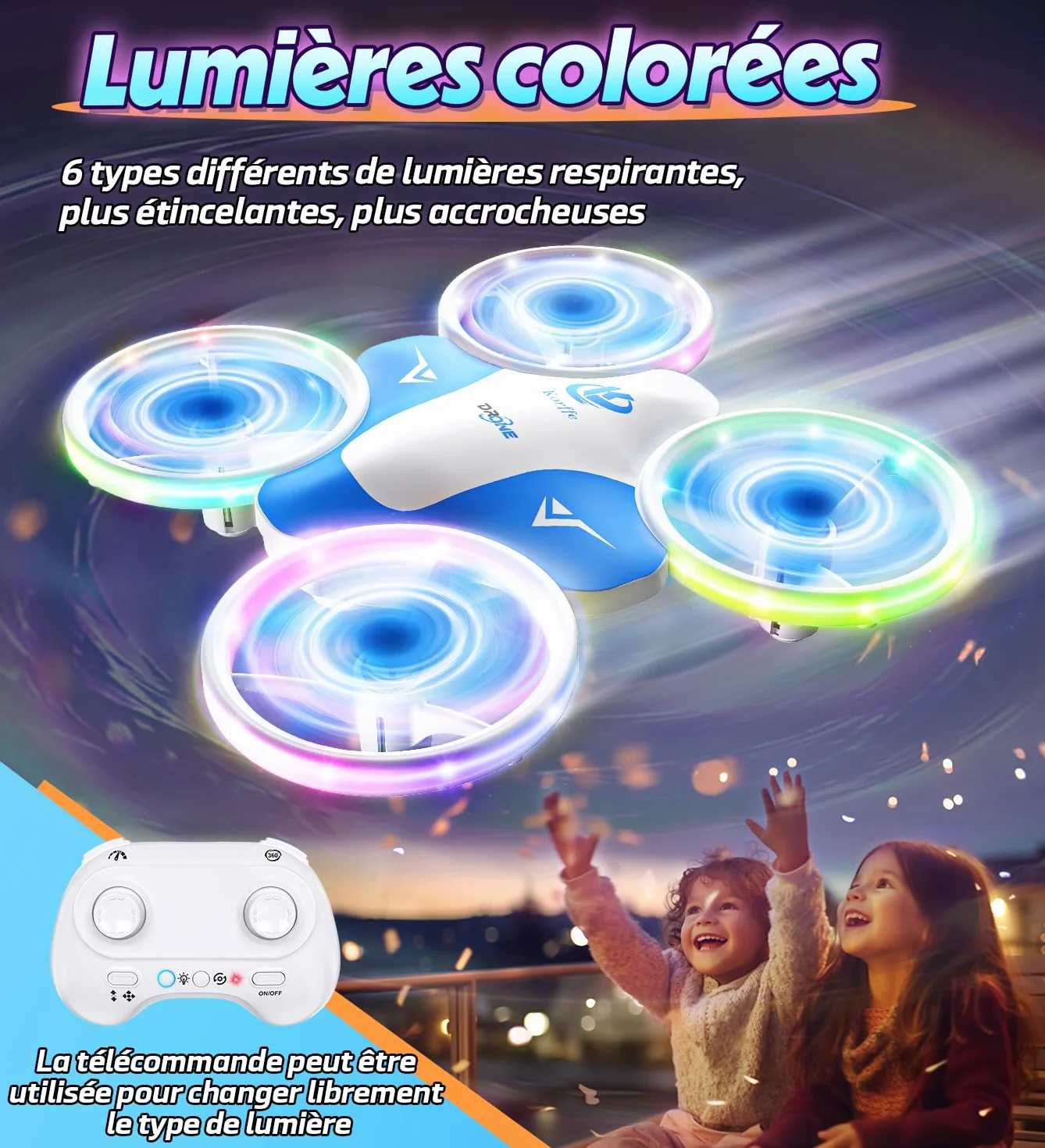 Mini Drone pour Enfants 6-10 Ans, Jouet Avion Télécommandé avec Lumières LED