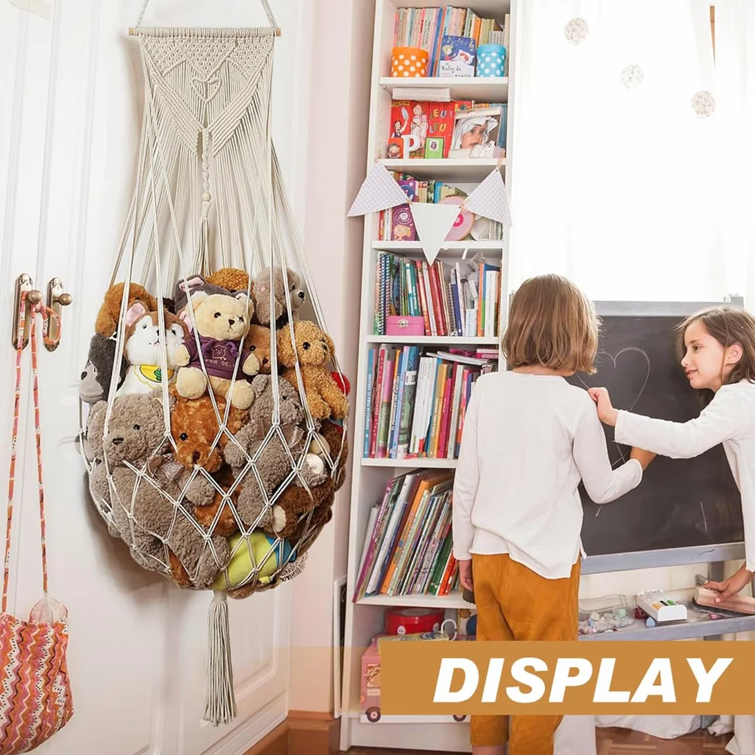 Filet de rangement pour peluches bohème macramé hamac organiseur chambre