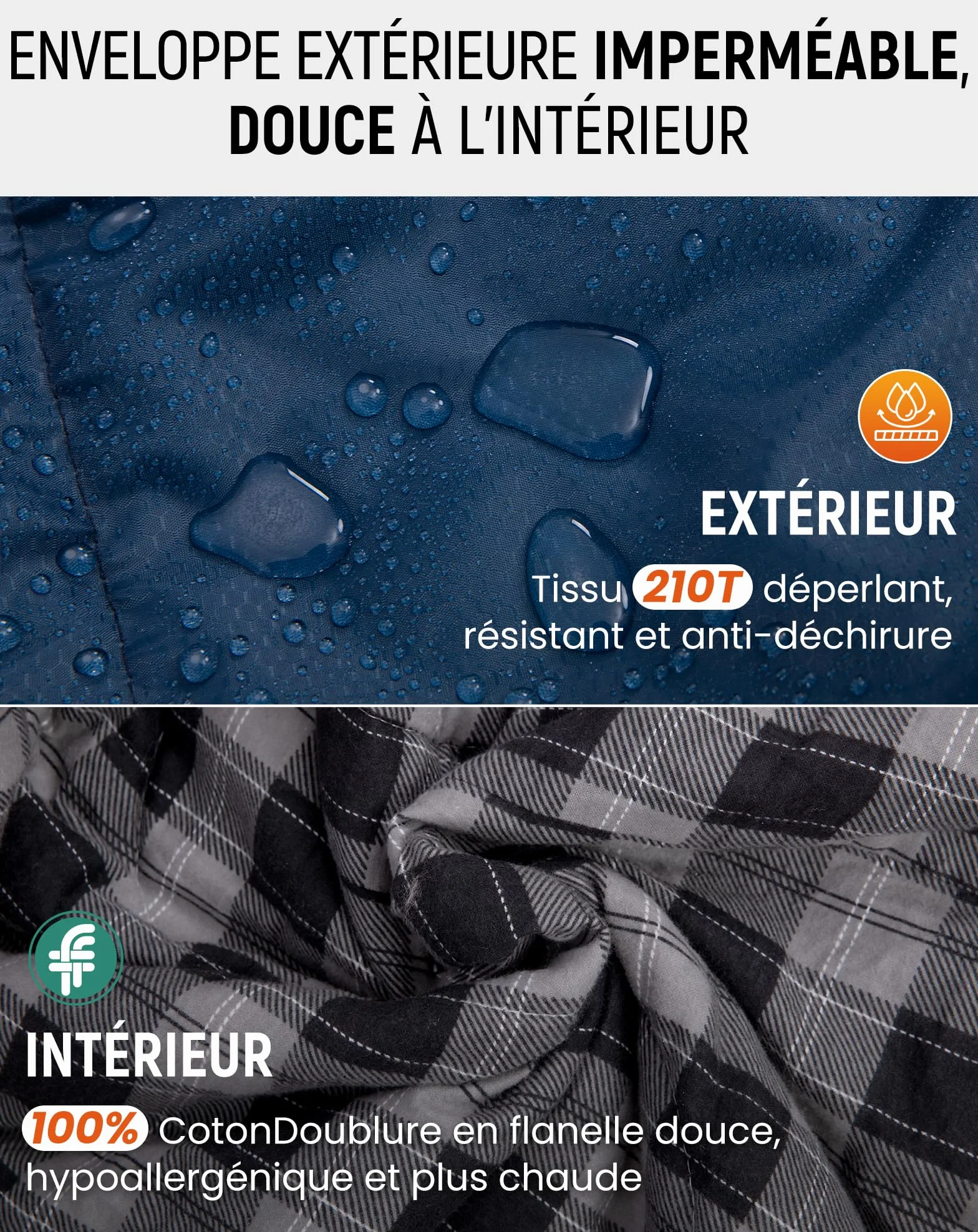 KingCamp Sac de Couchage Adulte Hiver Flanelle Coton 230x90cm 4°C à -15°C 3-4 Saisons Camping