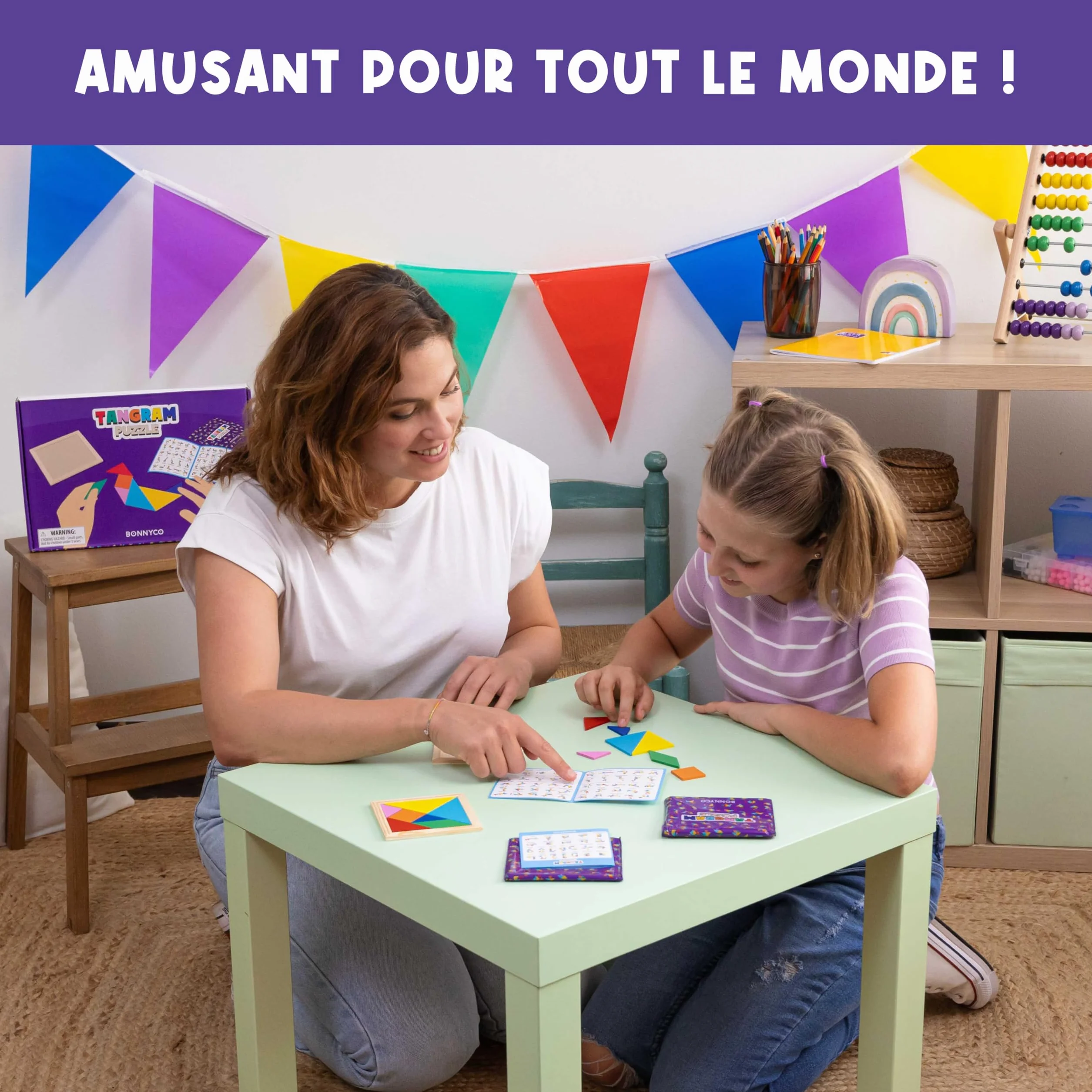 BONNYCO Jeu Tangram Enfant 30 PCS Cadeau Anniversaire Bois Mini Jeux Pinata