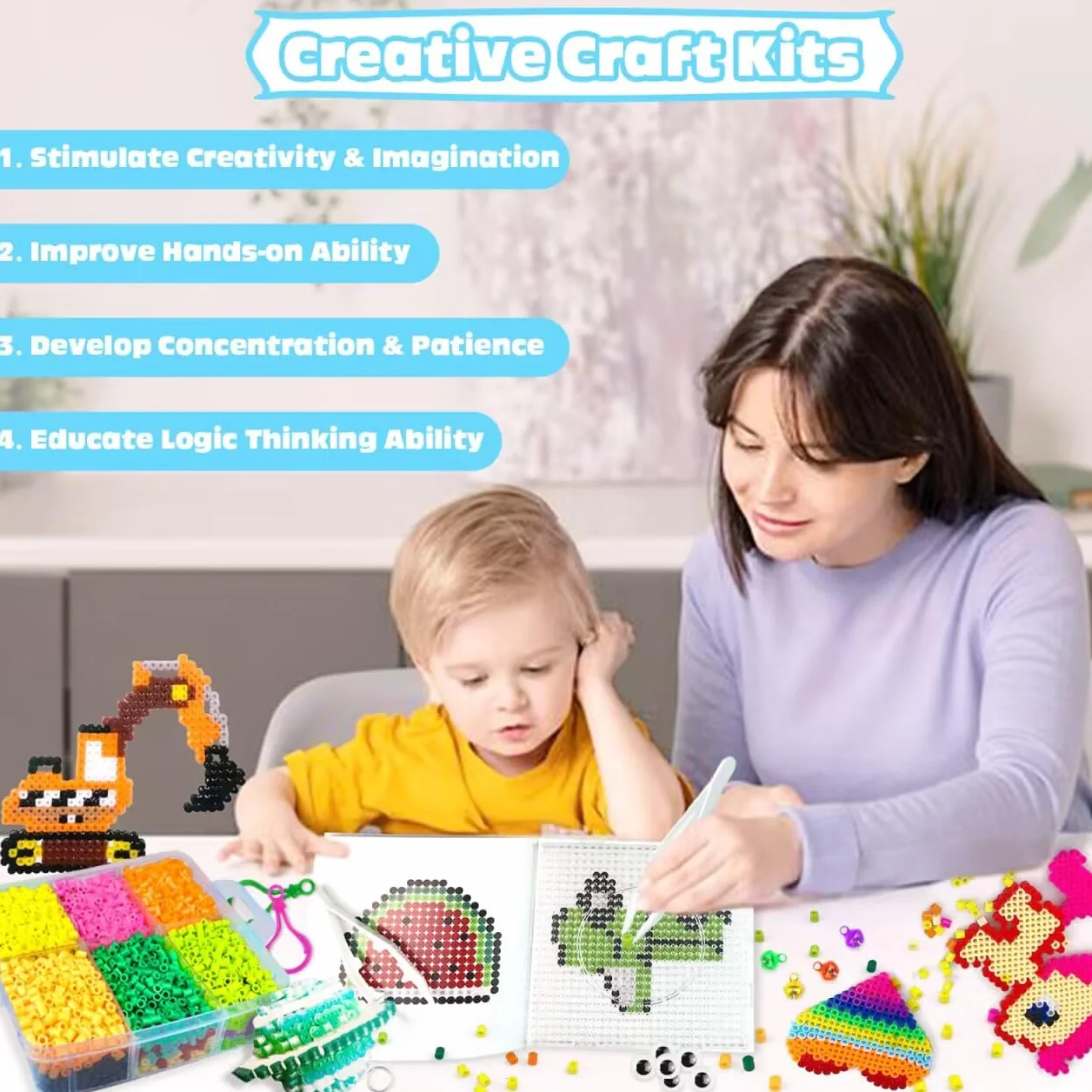 Set de Perles à Repasser 11000 Pièces avec Boîte de Rangement et Plaques, DIY Loisirs Créatifs (5mm)