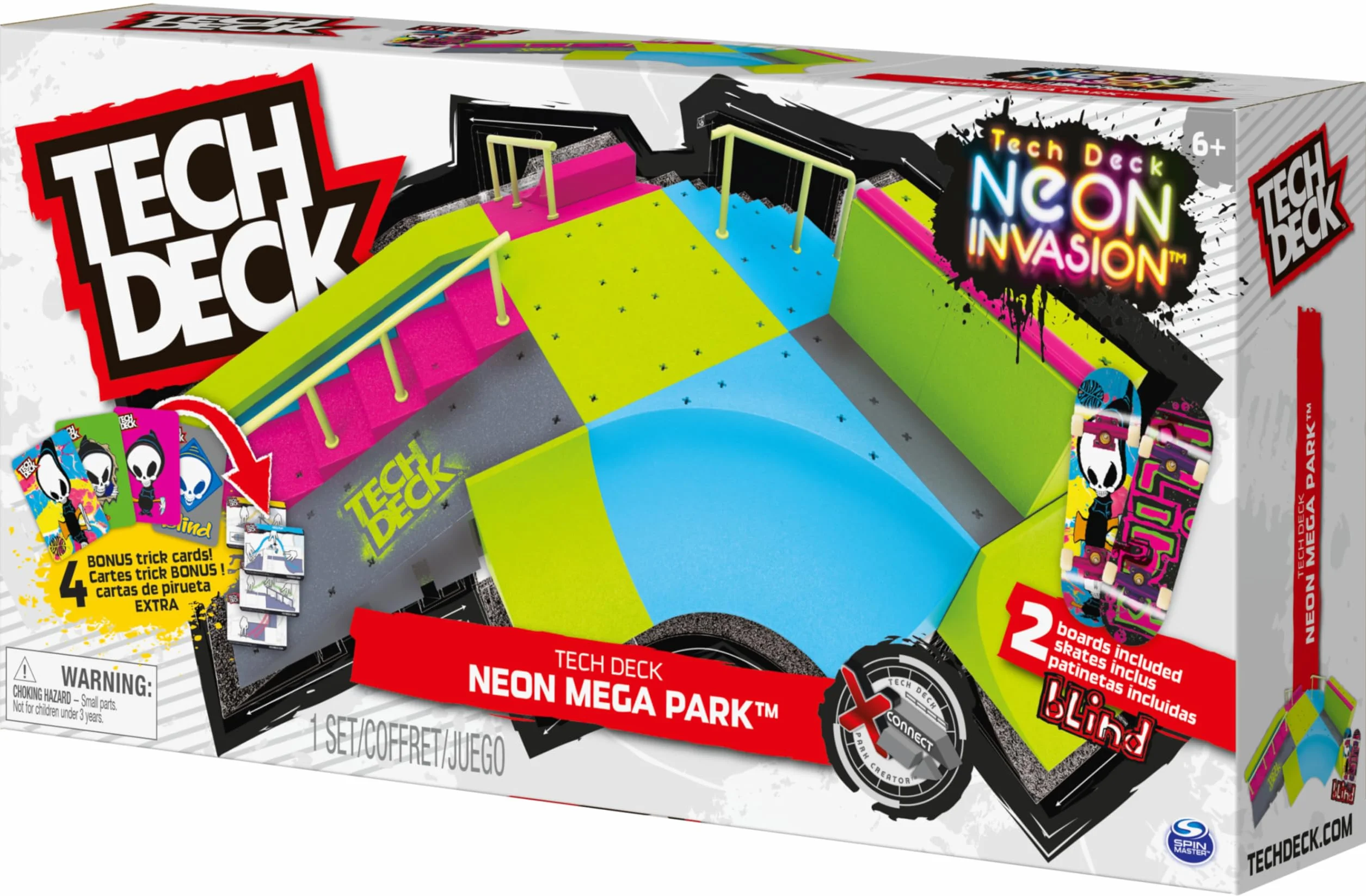 Tech Deck Neon Mega Park X-Connect Creator Ensemble de Rampes Phosphorescentes Personnalisables avec Fingerboards