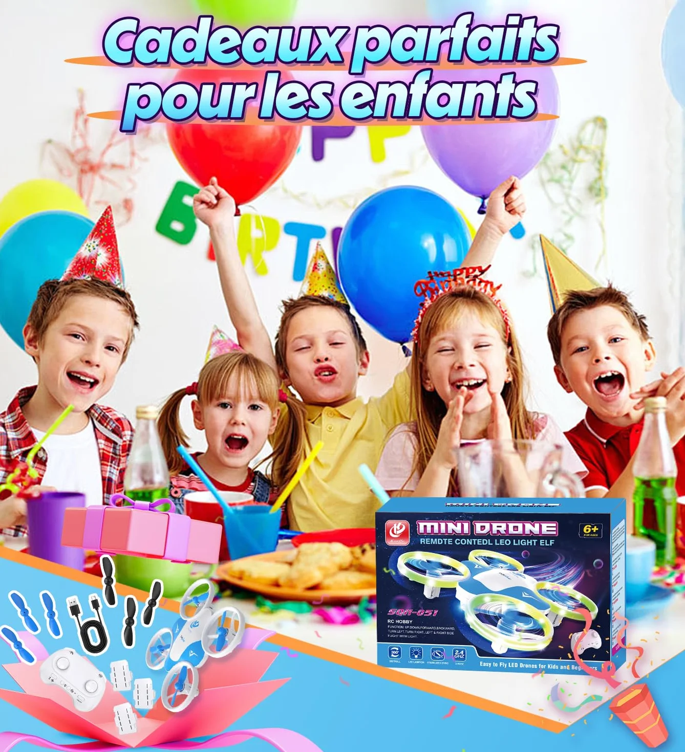 Mini Drone pour Enfants 6-10 Ans, Jouet Avion Télécommandé avec Lumières LED