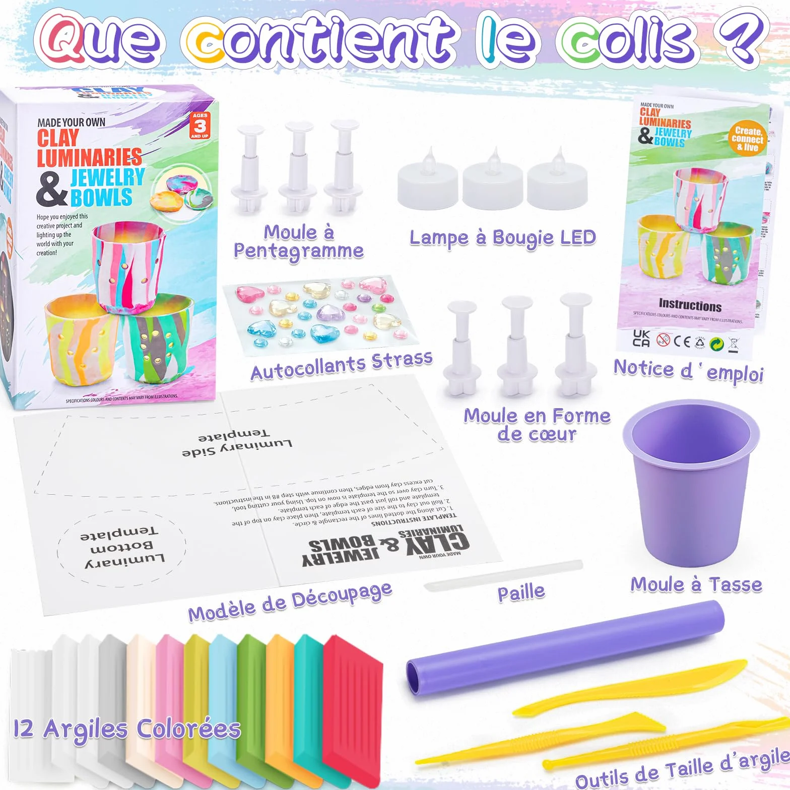 FGZU Kit de Lampes en Argile Bricolage Activité Manuelle Enfants Adultes DIY Loisir Créatif Cadeau Jouet 6-12 Ans