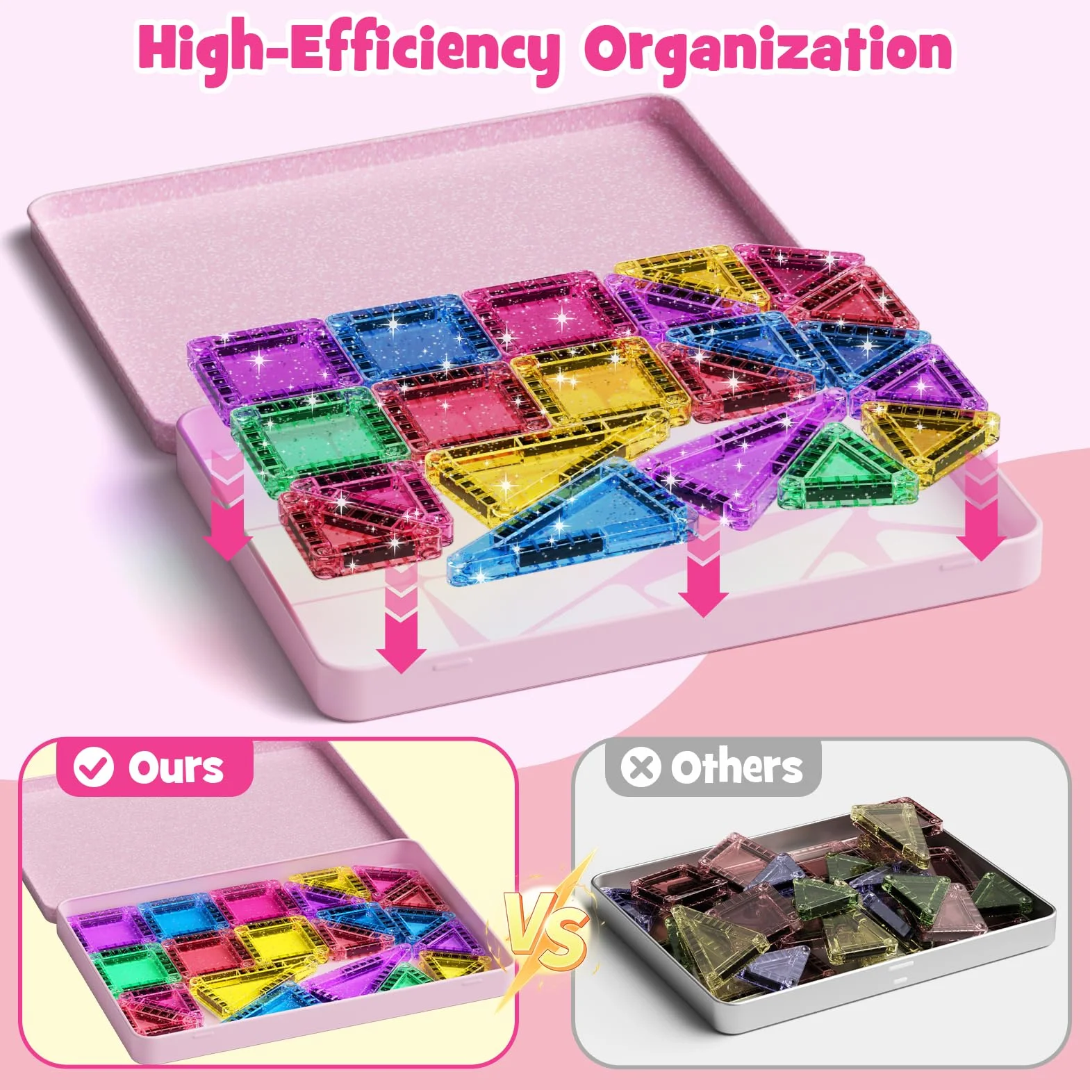 Lot de 42pcs Magnétiques de Voyage à Paillettes Jouet de Voyage pour Enfants Blocs de Construction Magnétiques Cadeau pour Fille