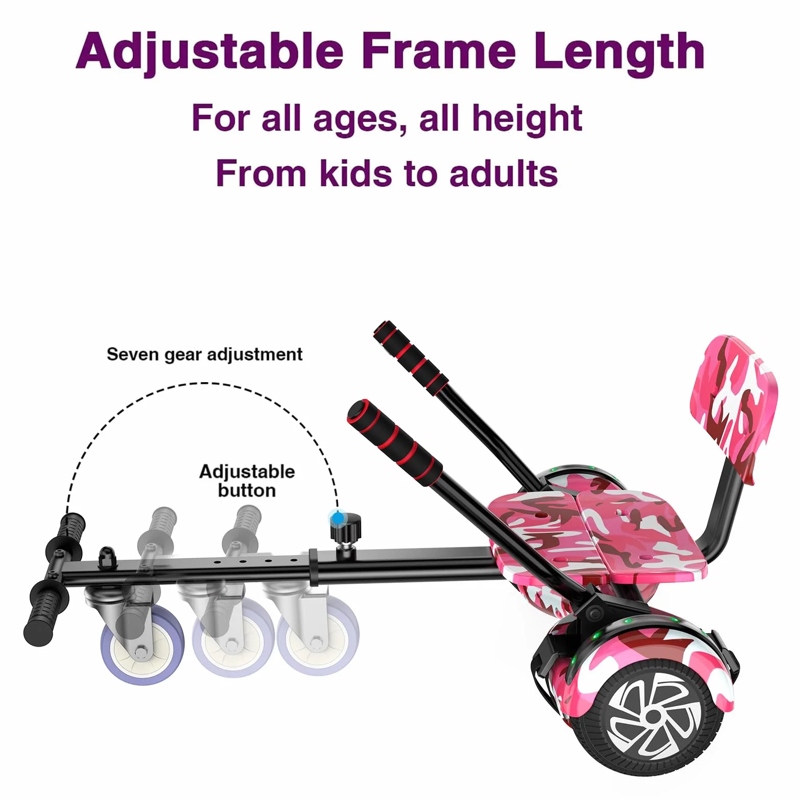 SISIGAD Hoverboard Go Kart Combo, Hoverboards avec siège, 6.5 inch Self Balancing Scooter with Bluetooth LED Lights, Go Karts Hover Board for Kids