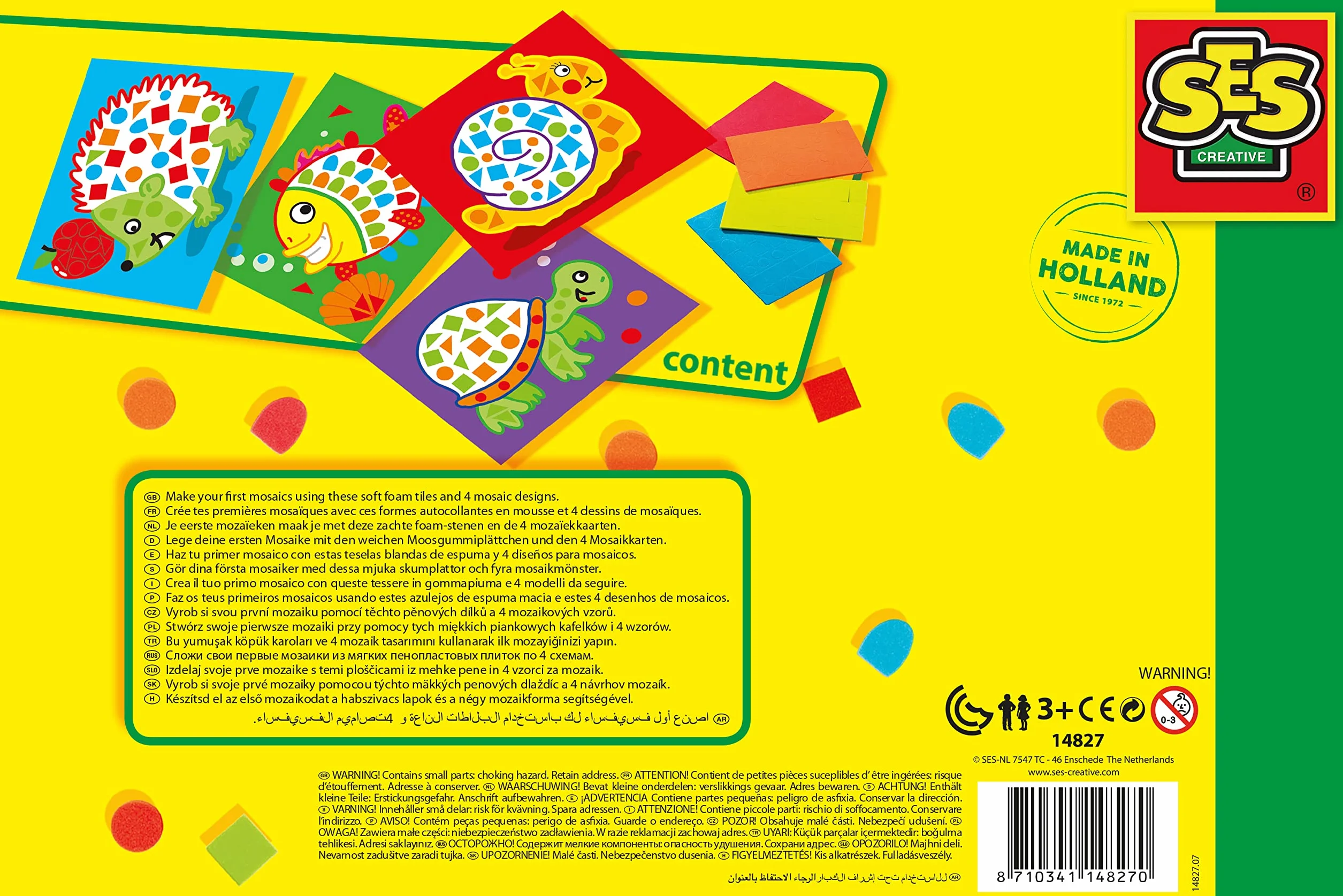 SES Creative Mosaique Loisir Creatif 12 Cartes Autocollants Multicolore Enfants 3 Ans