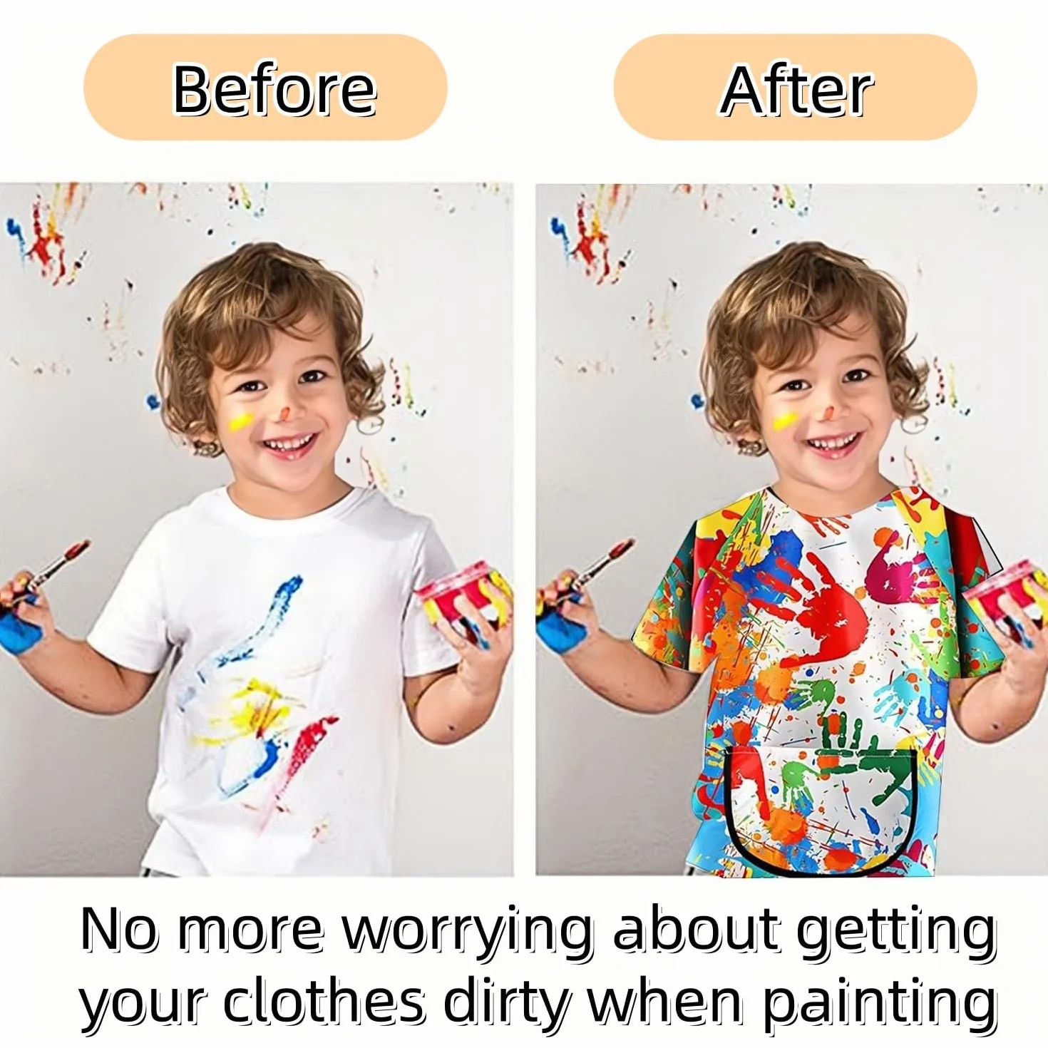 Tablier Peinture Enfant Imperméable avec Poche Manches Longues Blouse Réutilisable Ajustable 3-8 Ans Cuisiner Arts Artisanat Garçon