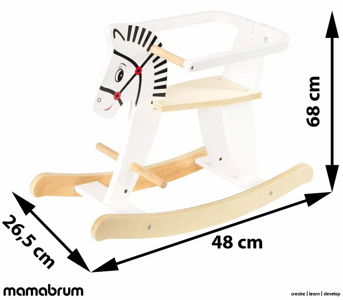Mamabrum Cheval à Bascule en Bois 48 x 26 x 68 cm Jouet Traditionnel avec Anneaux de Protection Démontables