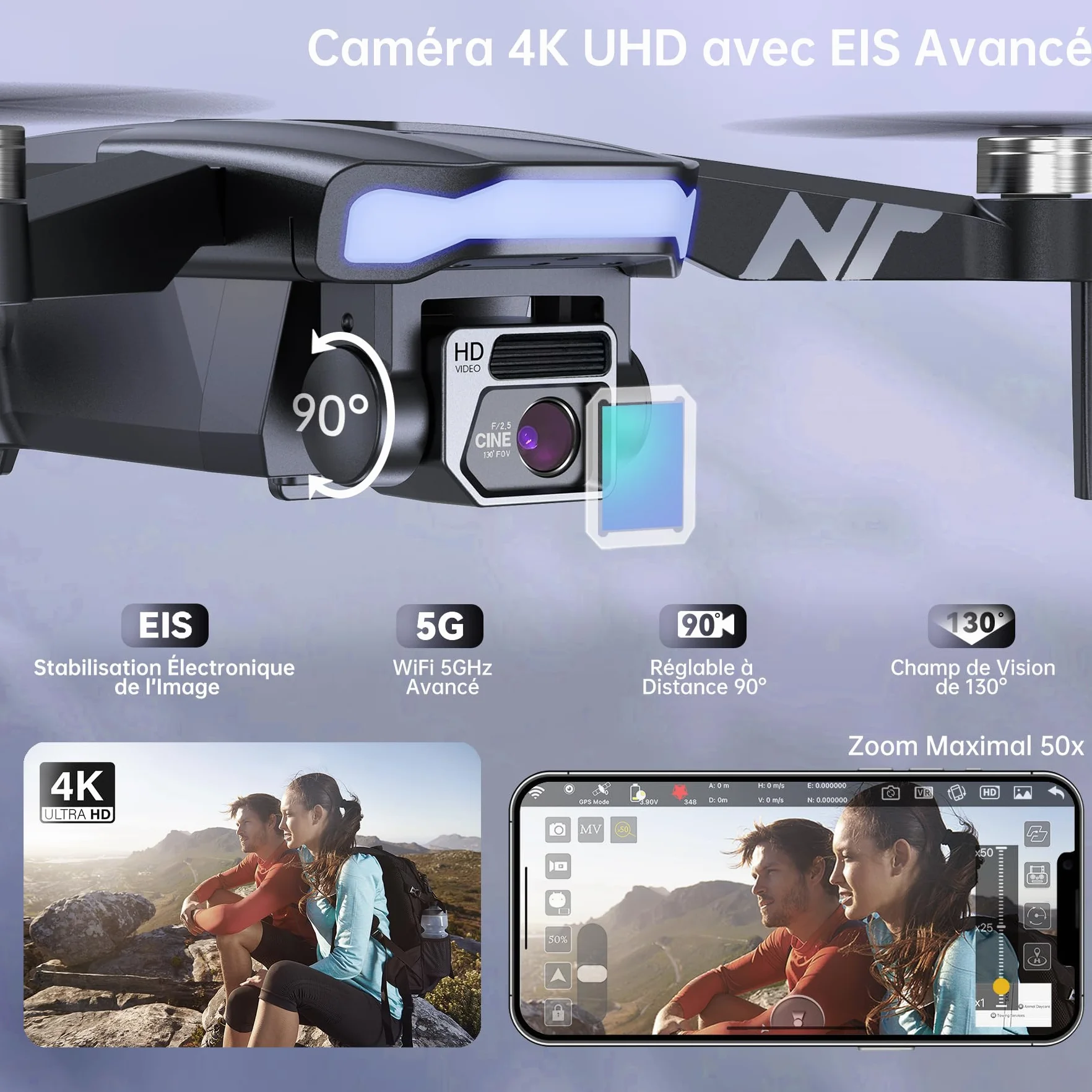 Dron GPS z kamerą 4K UHD dla dorosłych, 90 min lotu, silnik bezszczotkowy, odporność na wiatr, śledzenie, powrót, Wi-Fi 5G FPV, waga <249g, 3 baterie - NAFYRE N11 PRO