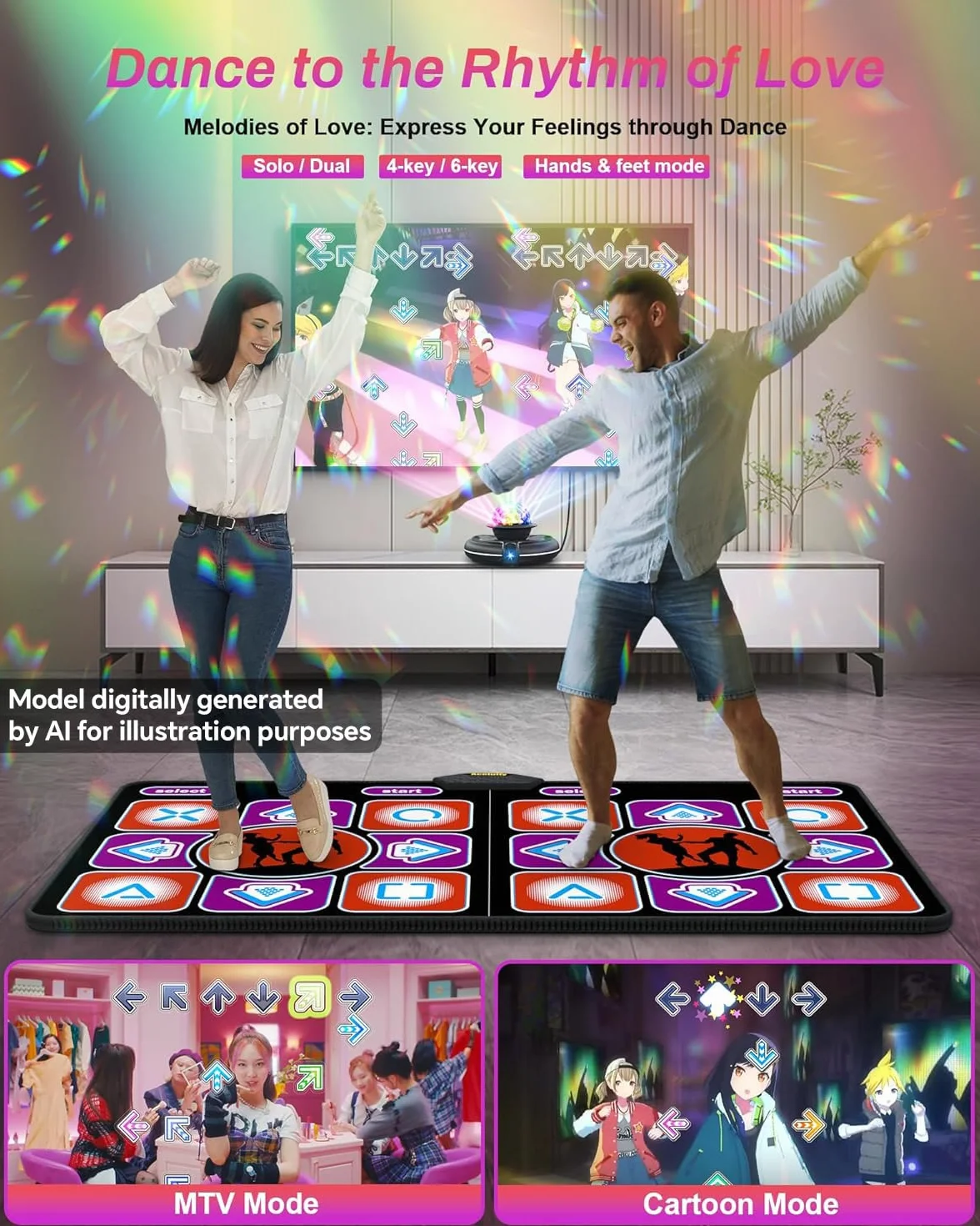 Tapis de Danse en Flanelle avec Caméra HD pour TV, Manette sans Fil, Antidérapant pour Enfants et Adultes