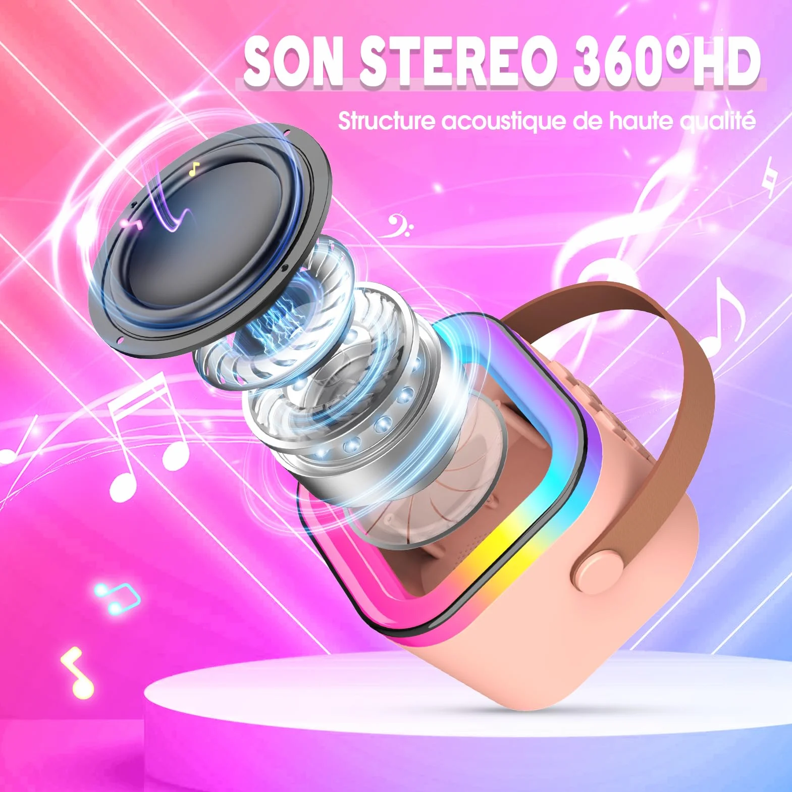 Micro Karaoke Enfant Sans Fil Bluetooth Jouet pour Chanter Anniversaire Fille 3-12 Ans