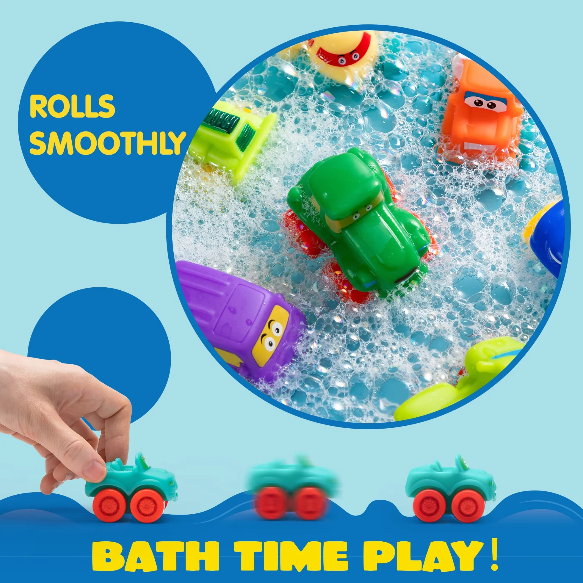 JOYIN 16 pièces Voitures de Dessin animé, Voiture Jouet en Caoutchouc Souple, Mini véhicules Jouets, Voiture Jouet de Bain