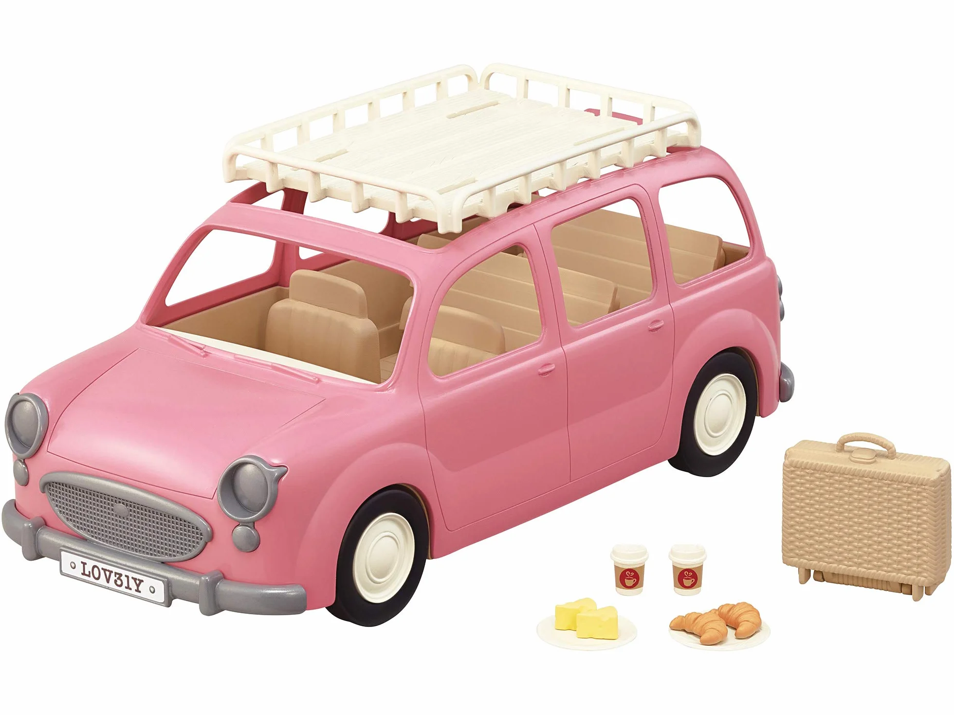 Sylvanian Families Le monospace rose et set de pique-nique 13 accessoires Figurines animaux miniatures Jouet enfant 3 ans et +