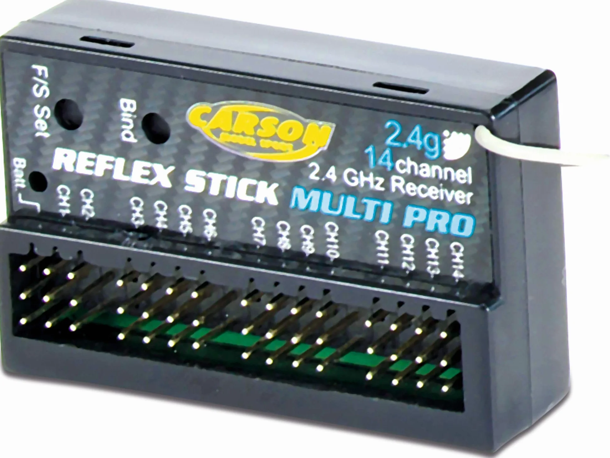Carson 500501003 Reflex Stick Multi Pro 2.4 GHz 14 canaux - Système de télécommande 14 canaux, télécommande avec récepteur pour modèles réduits de véhicules