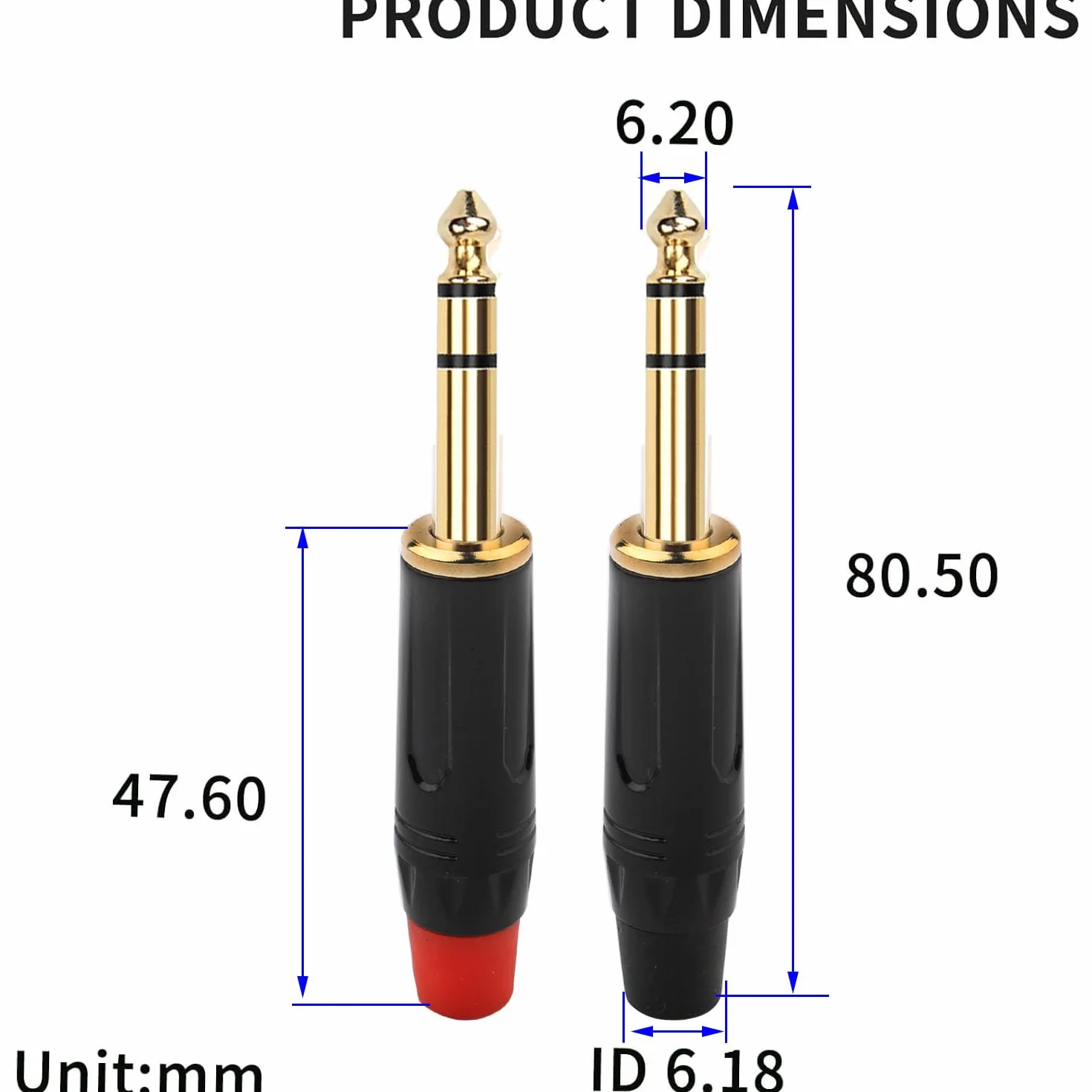 RUNCCI-YUN 6.35mm TRS Jack stéréo Audio Souder Connecteur plaqué or pour câbles guitare microphone