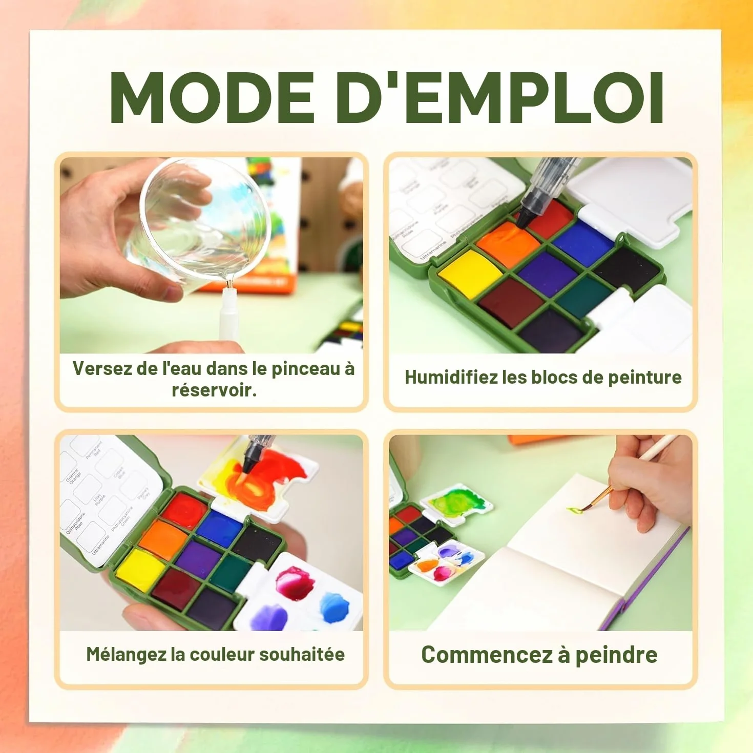 YPLUS Kit de peintures aquarelles : boîte de peinture à l'eau compacte pour débutants et professionnels