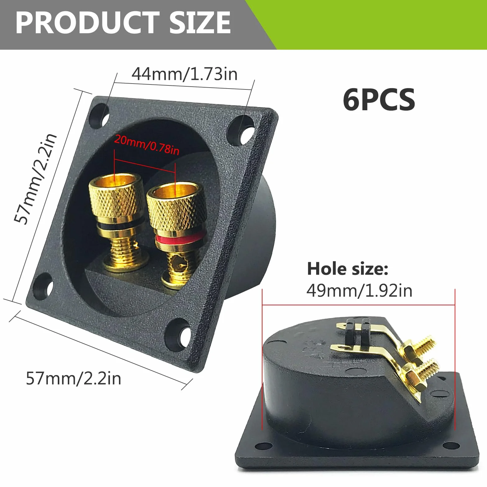 Bornier Haut Parleur 2 Voies, 6 Pièces Connecteurs Subwoofer Prises Câble Bornes Carré