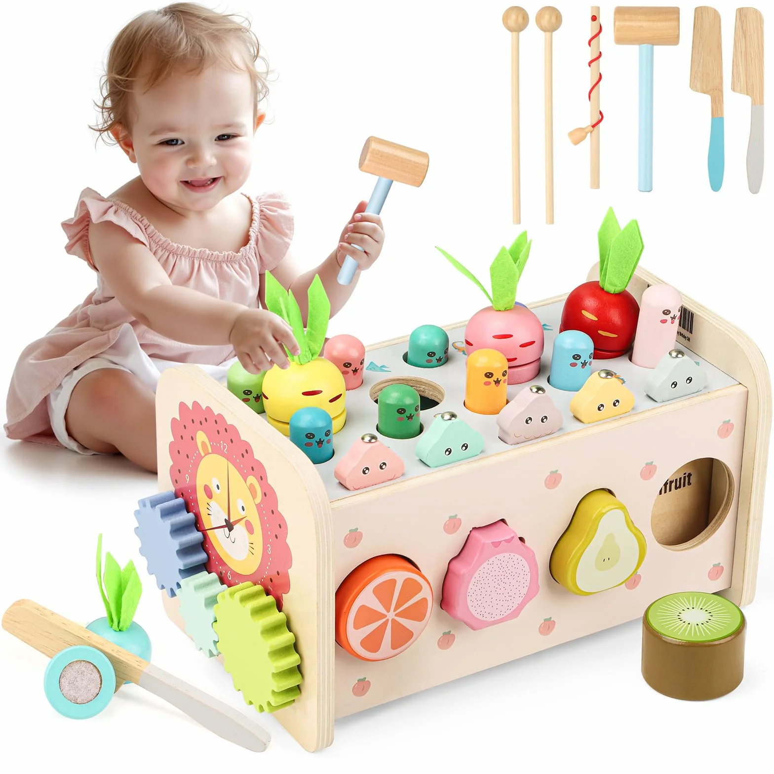 Jouet Montessori Enfant 1 an 9 en 1 Jeux en Bois Bebe Educatif Fille Garcon avec Xylophone Jeu Peche Marteau Jouet d'activite Musicaux Interactif Cadeau Anniversaire 2 Ans