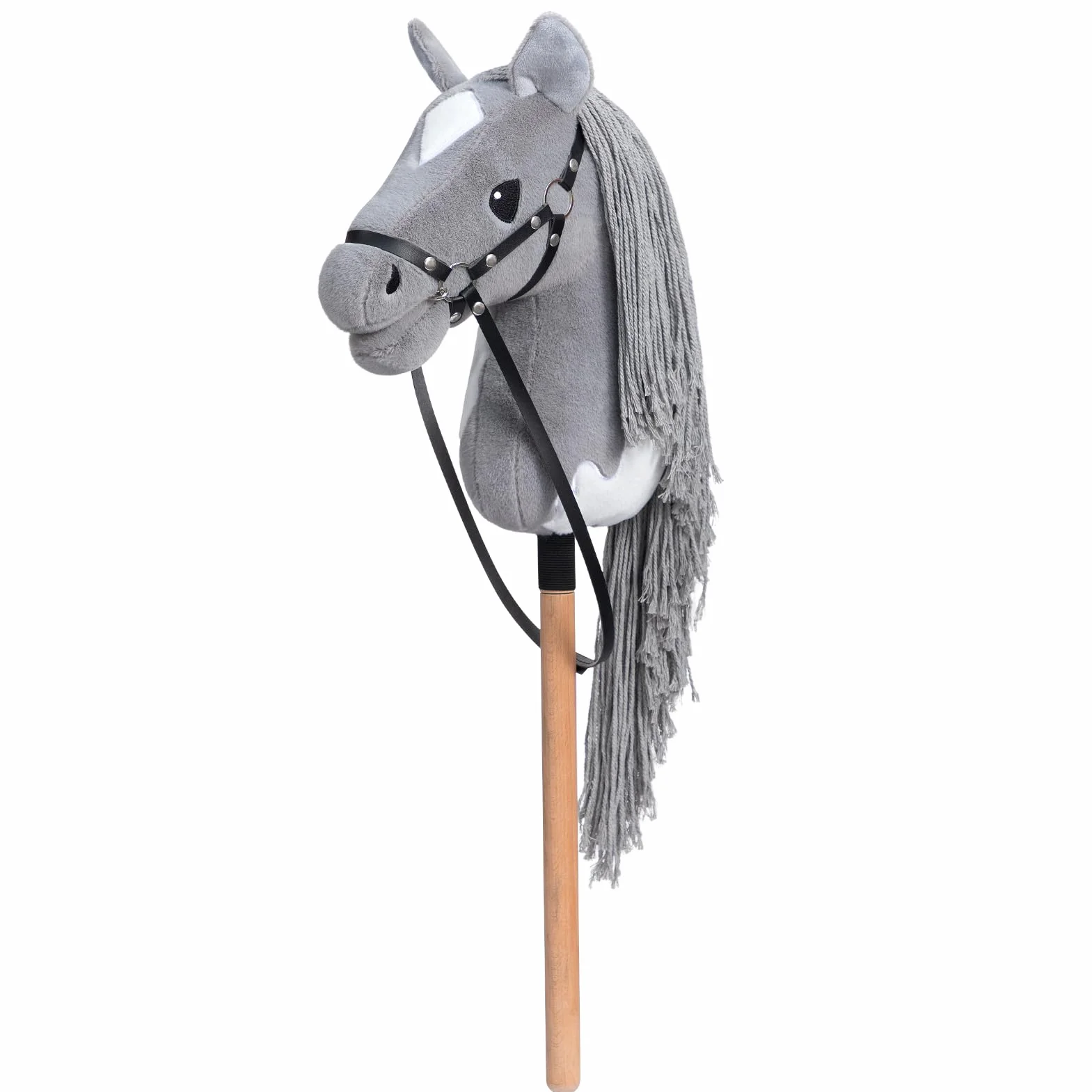 BEJOY Stick Horse Hobby Cheval sur Bâton avec Licou et Rênes Gris-Blanc