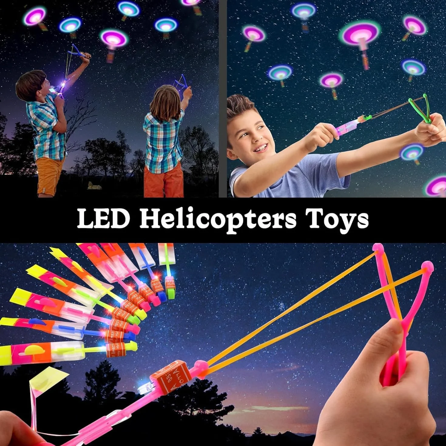 Pipihome 16 PCS Hélicoptères Jouets Volants Lumineux LED Catapulte