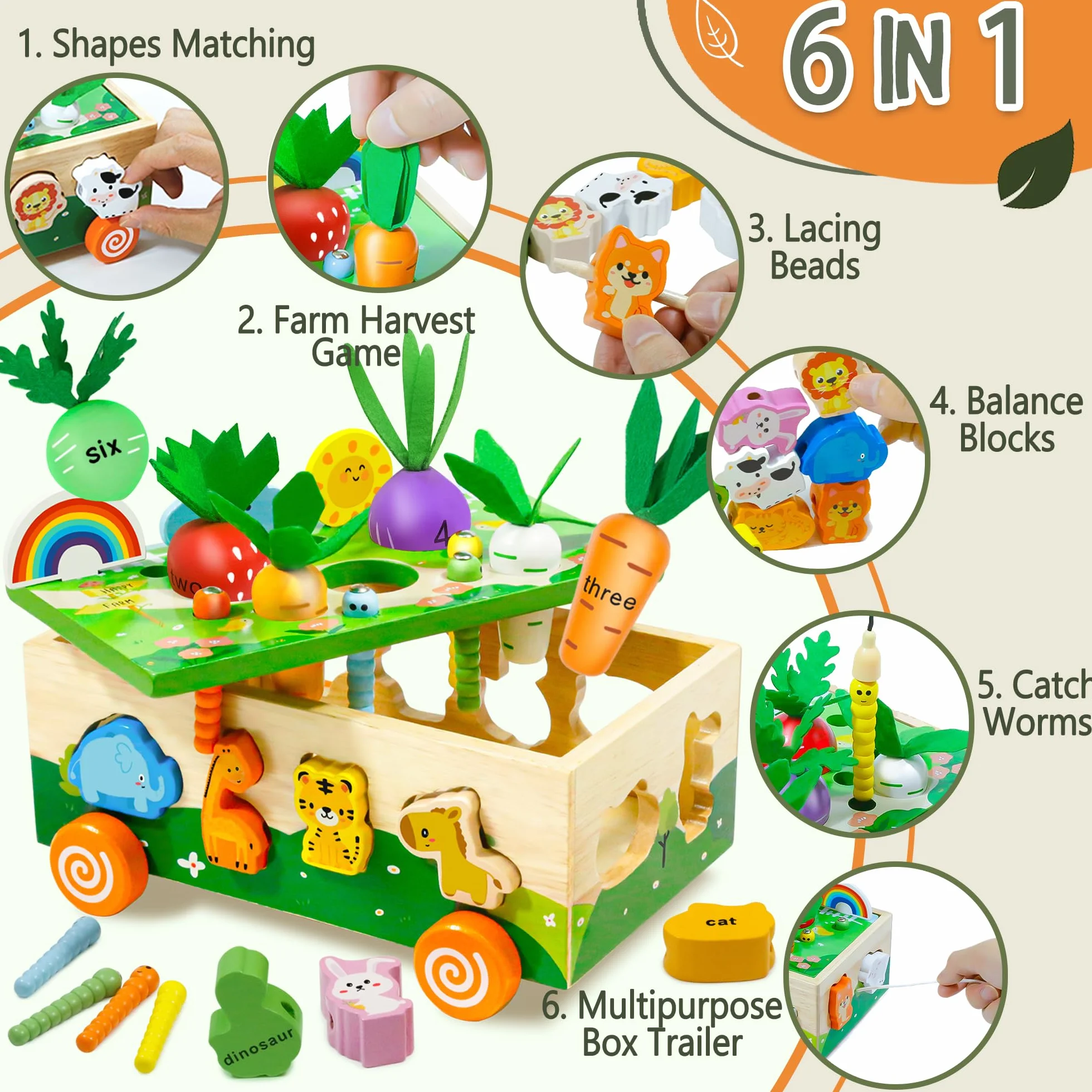 Jouet Montessori 6 en 1 en Bois Jeu de Ferme Éducatif 1 2 3 Ans