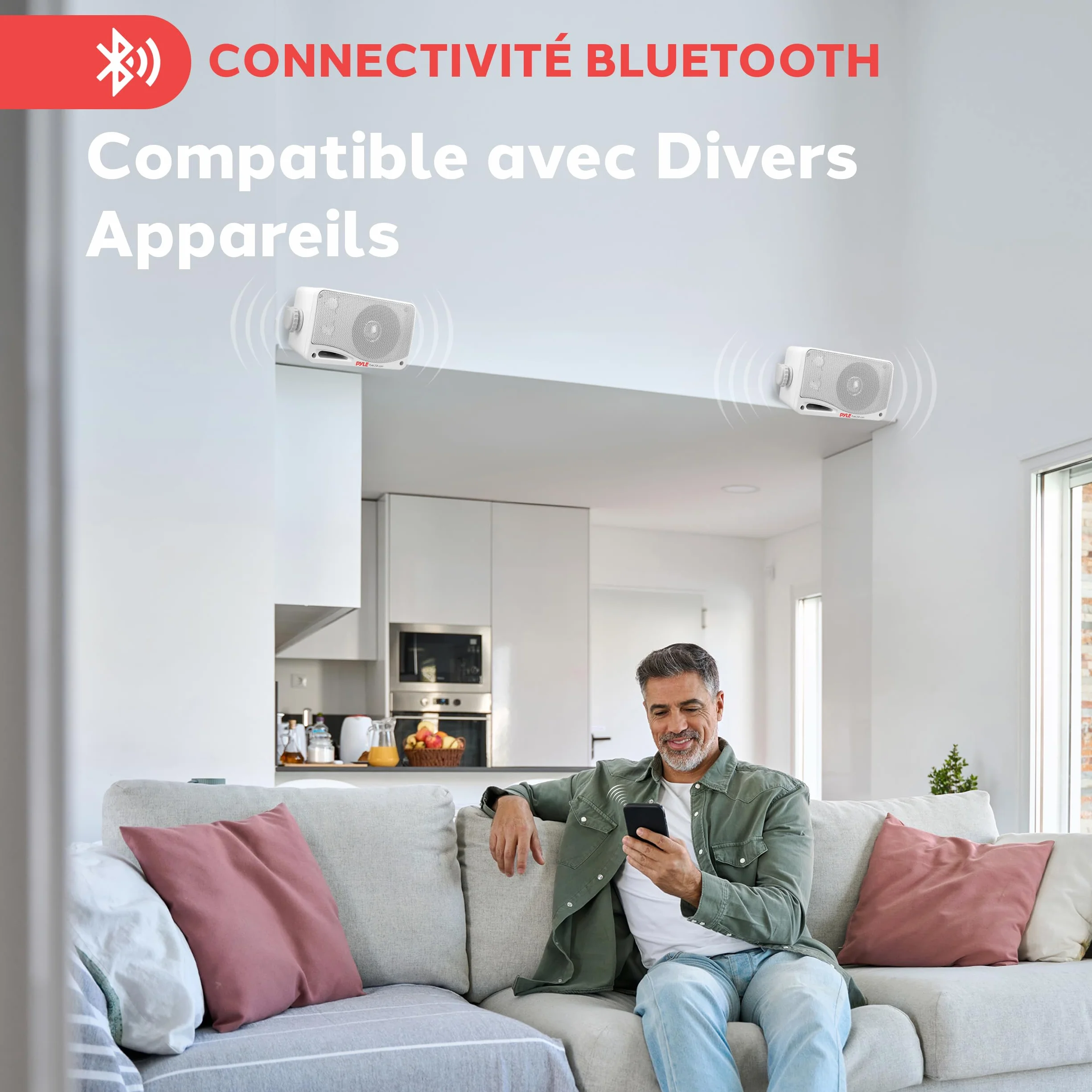 Pyle Enceinte d’Extérieur Bluetooth 200W, Paire d’Enceintes Actifs et Passifs 3 Voies, Blanc