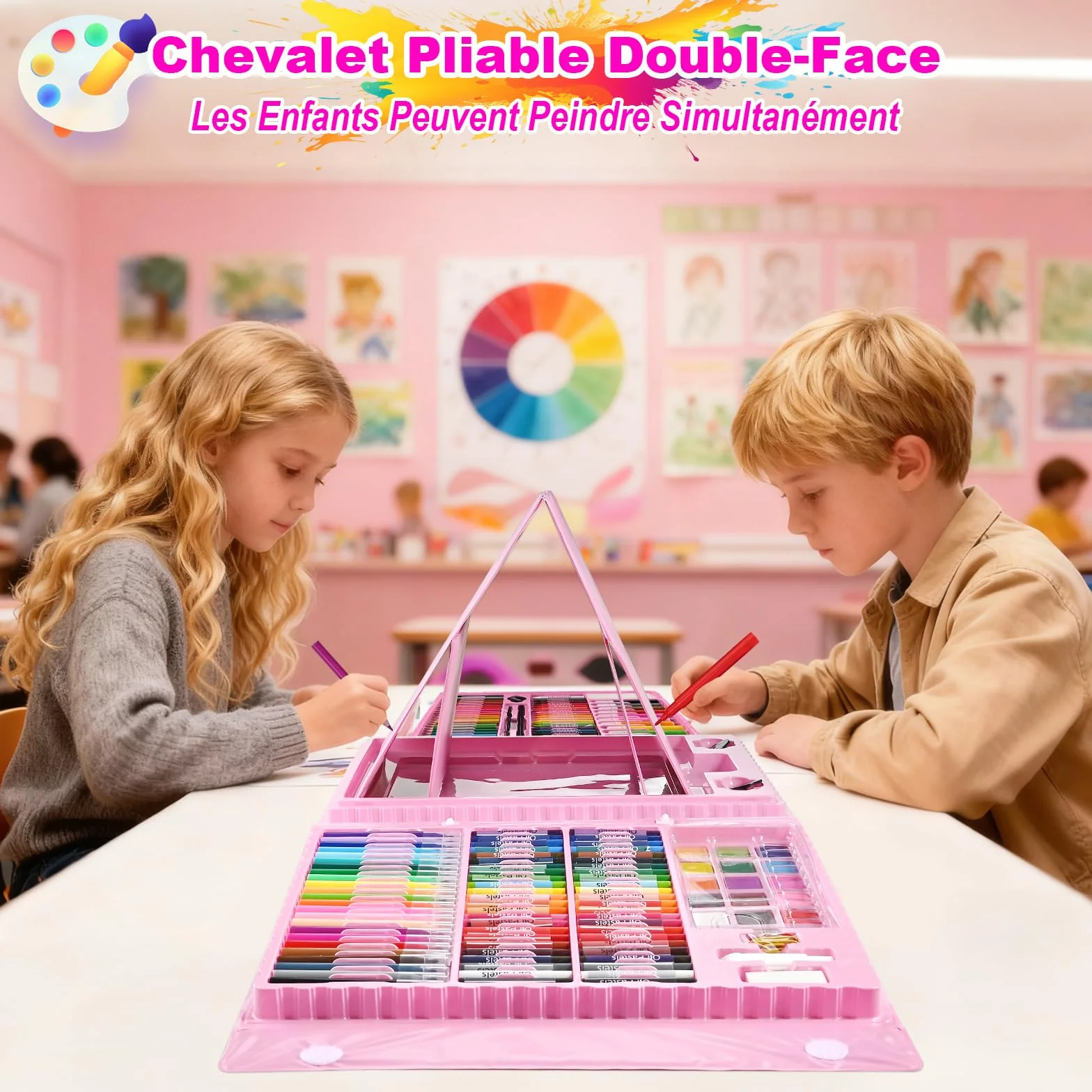 Mallette Dessin Enfant 230 Pièces Kit Coloriage Crayons Couleur Pastels Huile Stylos Aquarelle Cadeau Fille 3-10 Ans