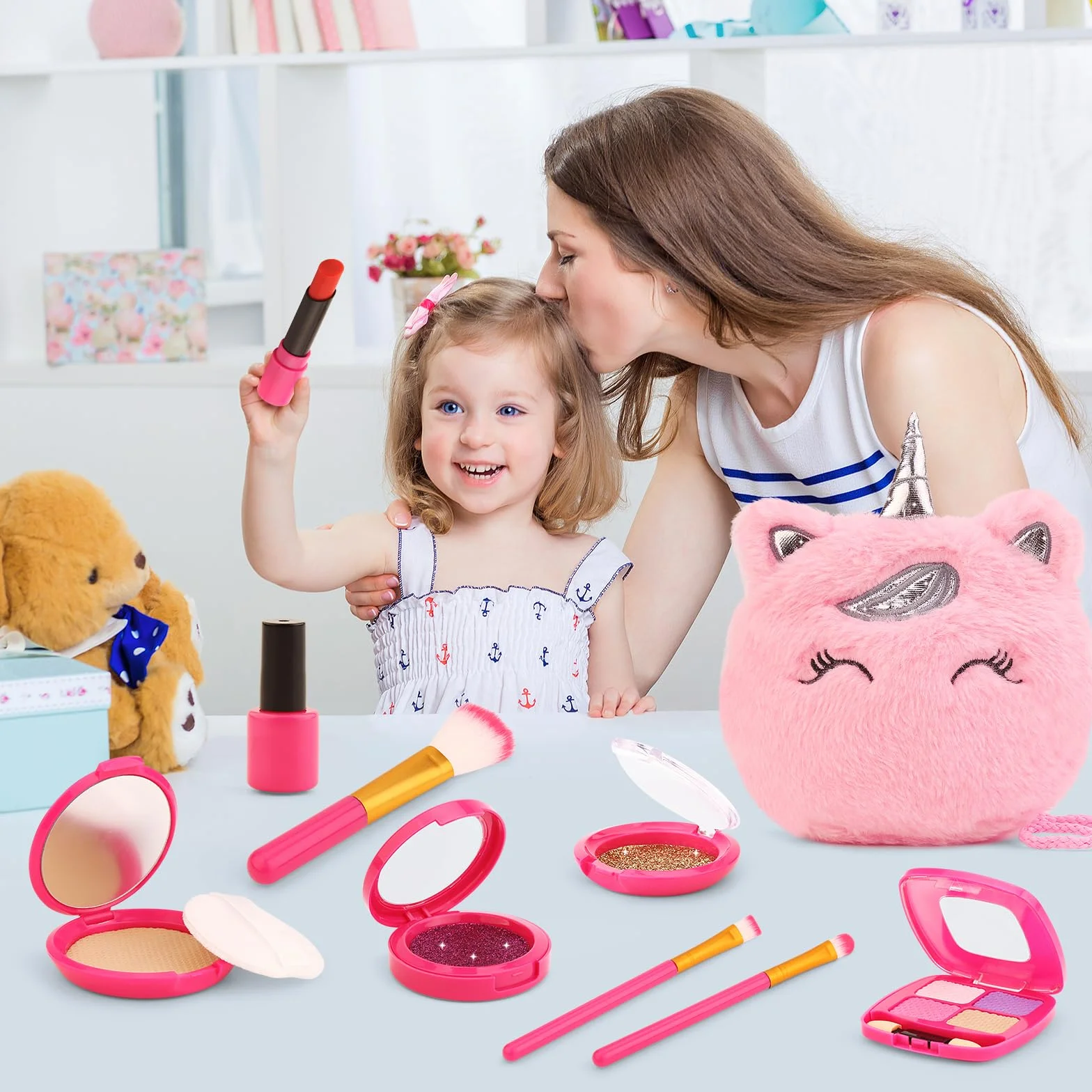Kit de maquillage pour enfants, jouet de rôle fille 3-8 ans, ensemble princesse licorne