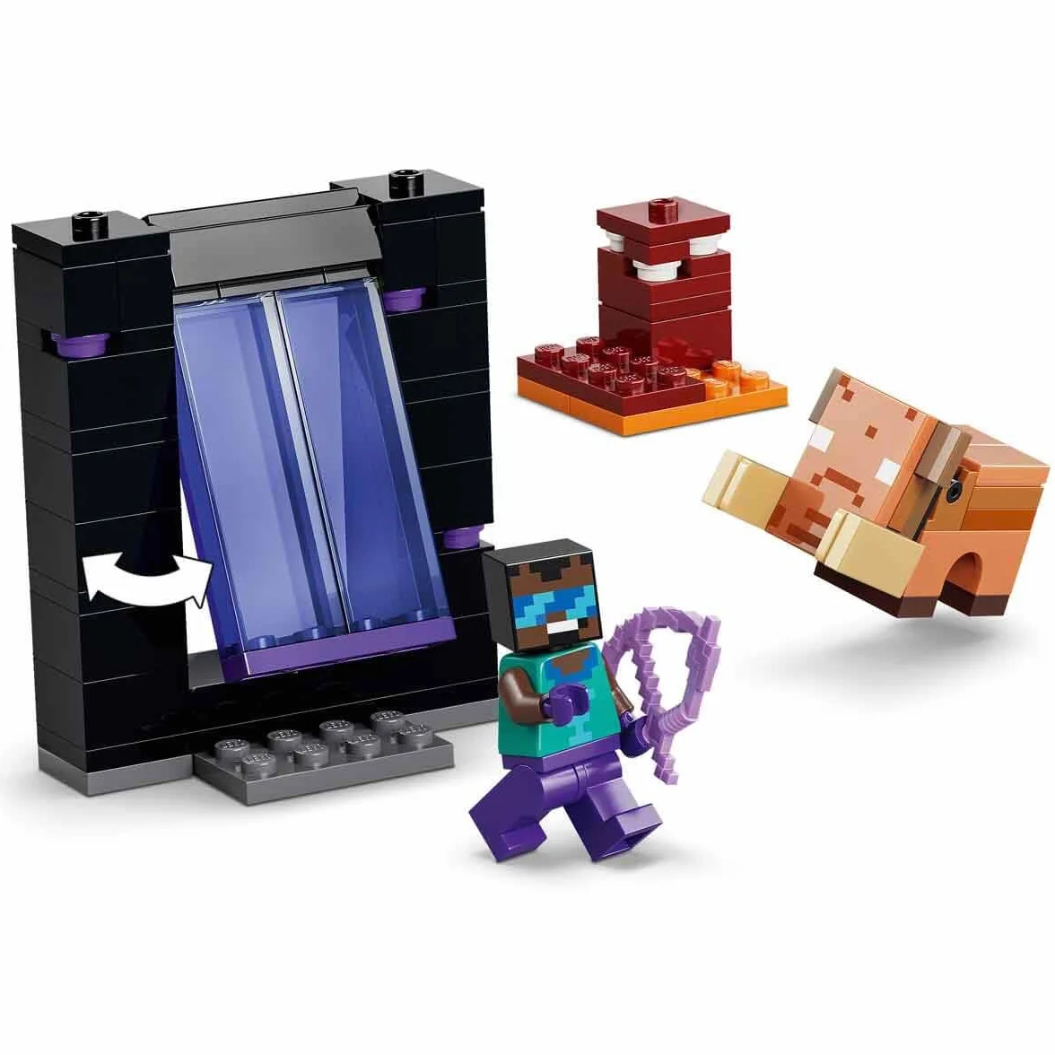 LEGO Minecraft Voyage à Travers Les Portails du Nether et de l’Ender Jouet de Construction Figurines Mobs Héros Enderman Bébé Hoglin Cadeau Gaming 7 Ans