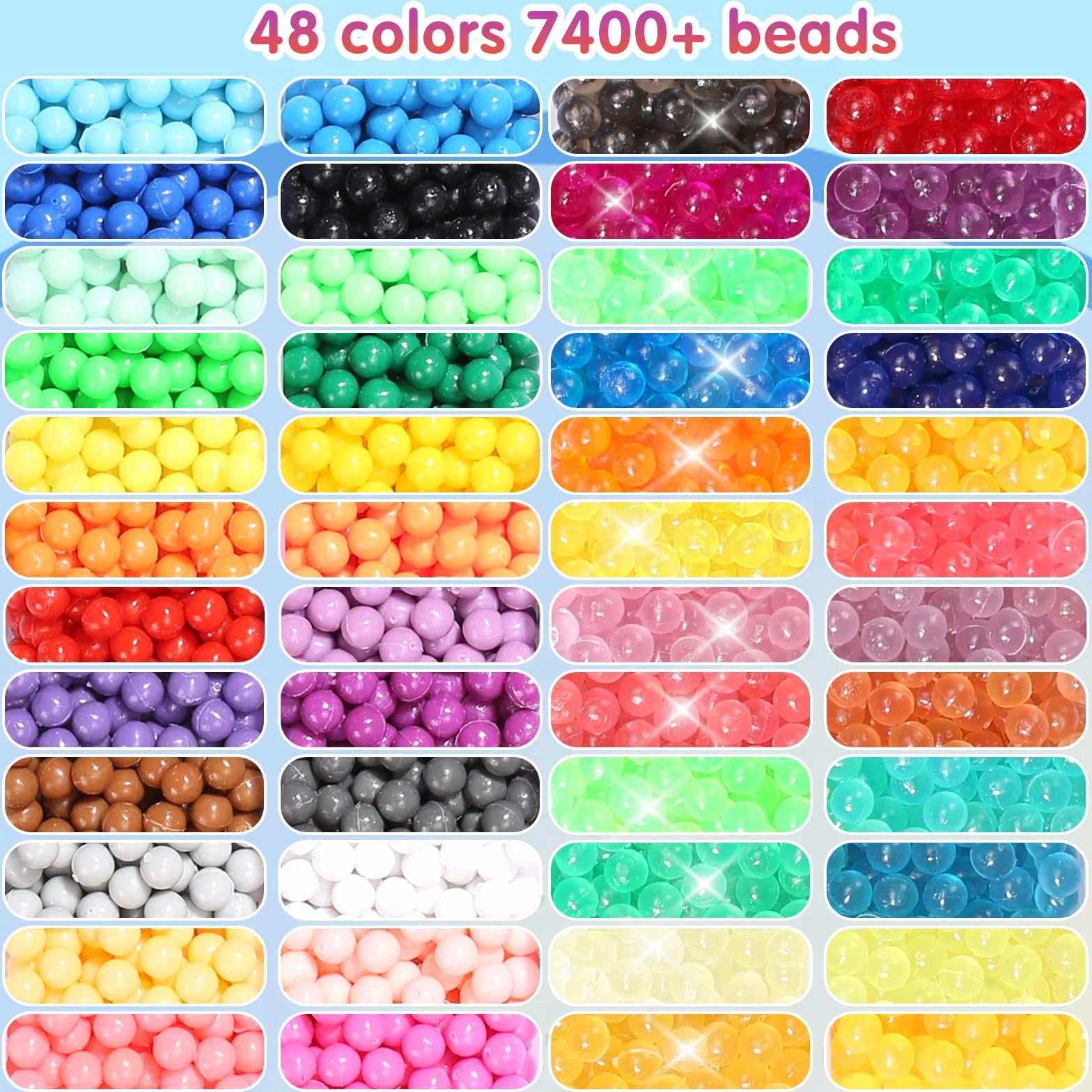 Perles à repasser 48 couleurs EIKEJI 7400 Recharge, brillent dans le noir, pour enfants loisir créatif cadeau
