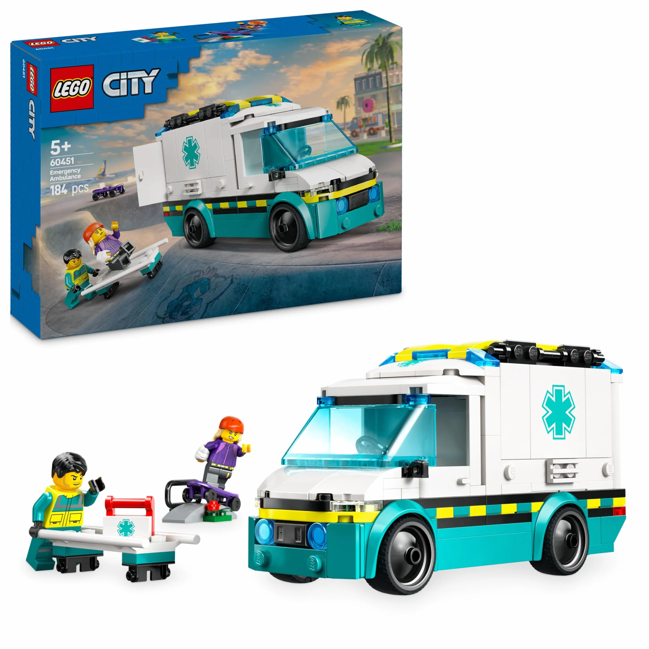 LEGO City L'Ambulance de Secours Jeu de Construction 2 Minifigurines Skateuse Ambulancier Jouet 5 Ans 60451